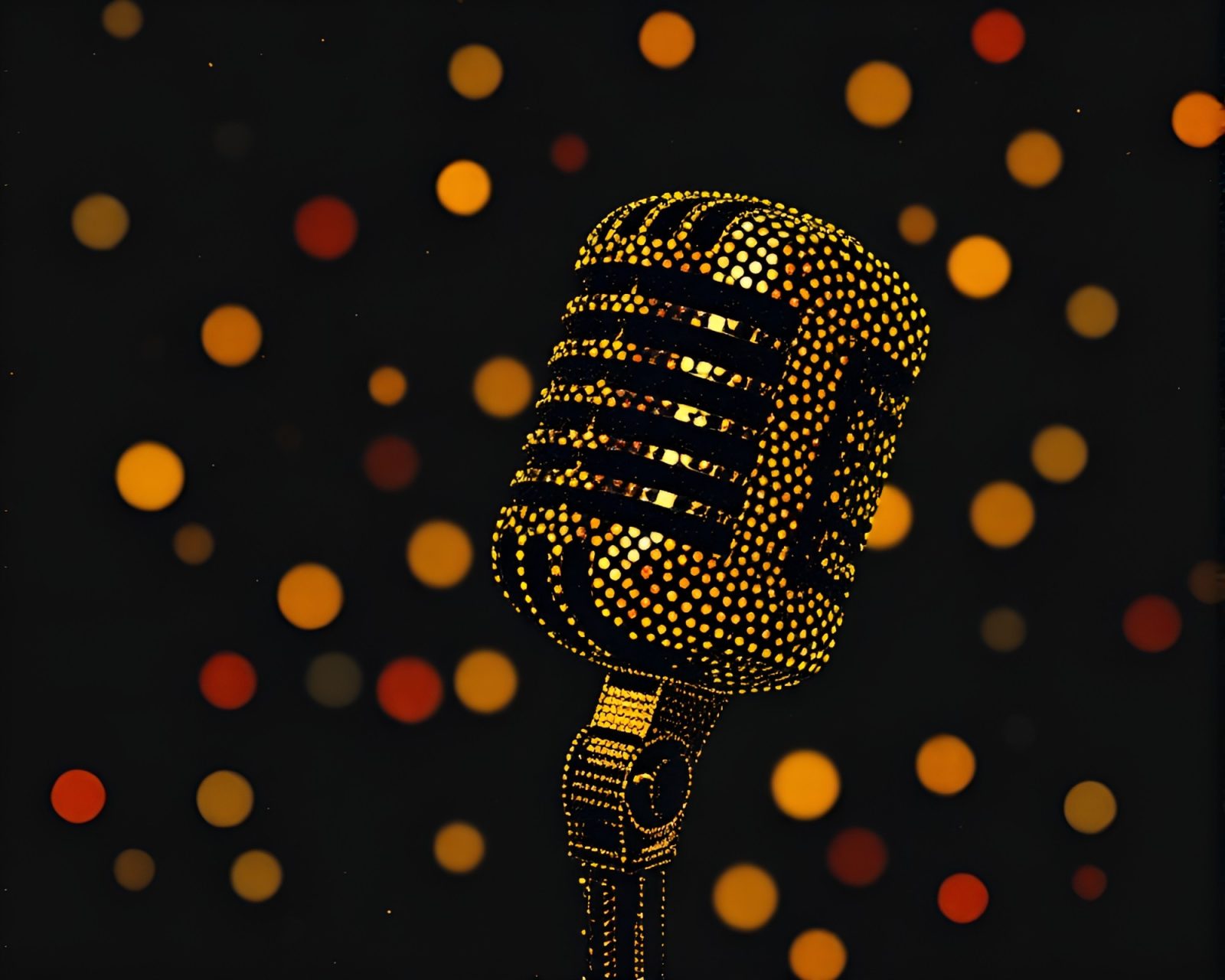 Abstract microphone shaped by colorful pointillist dots in shadow