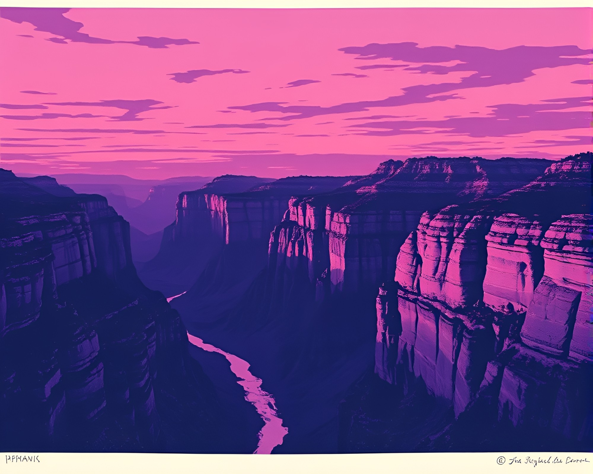 Twilight Canyon Vistas: Linocut Purple Overlook – free AI stock image