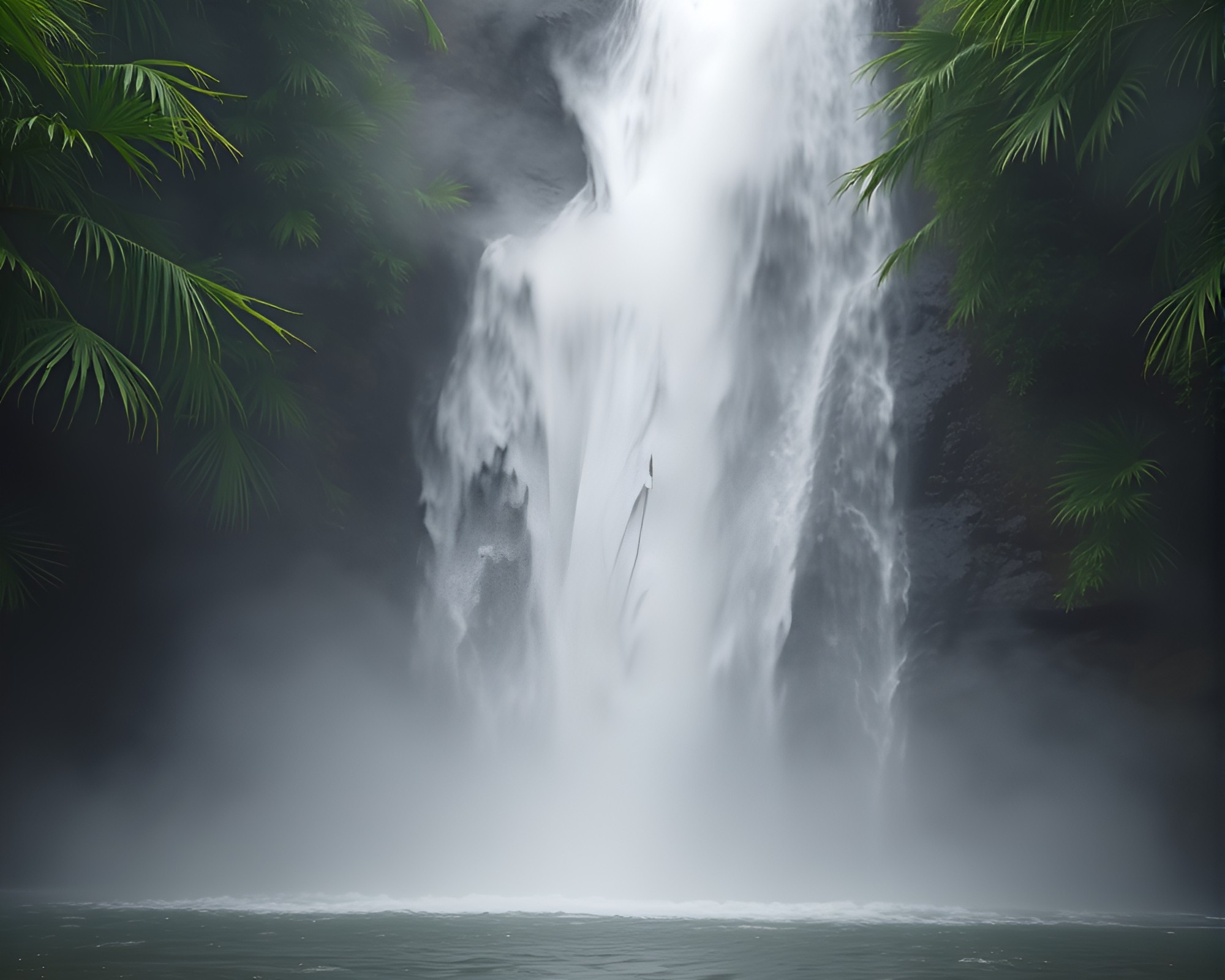 Tropical Waterfall Embraced by Candle Smoke Mist – free AI stock image