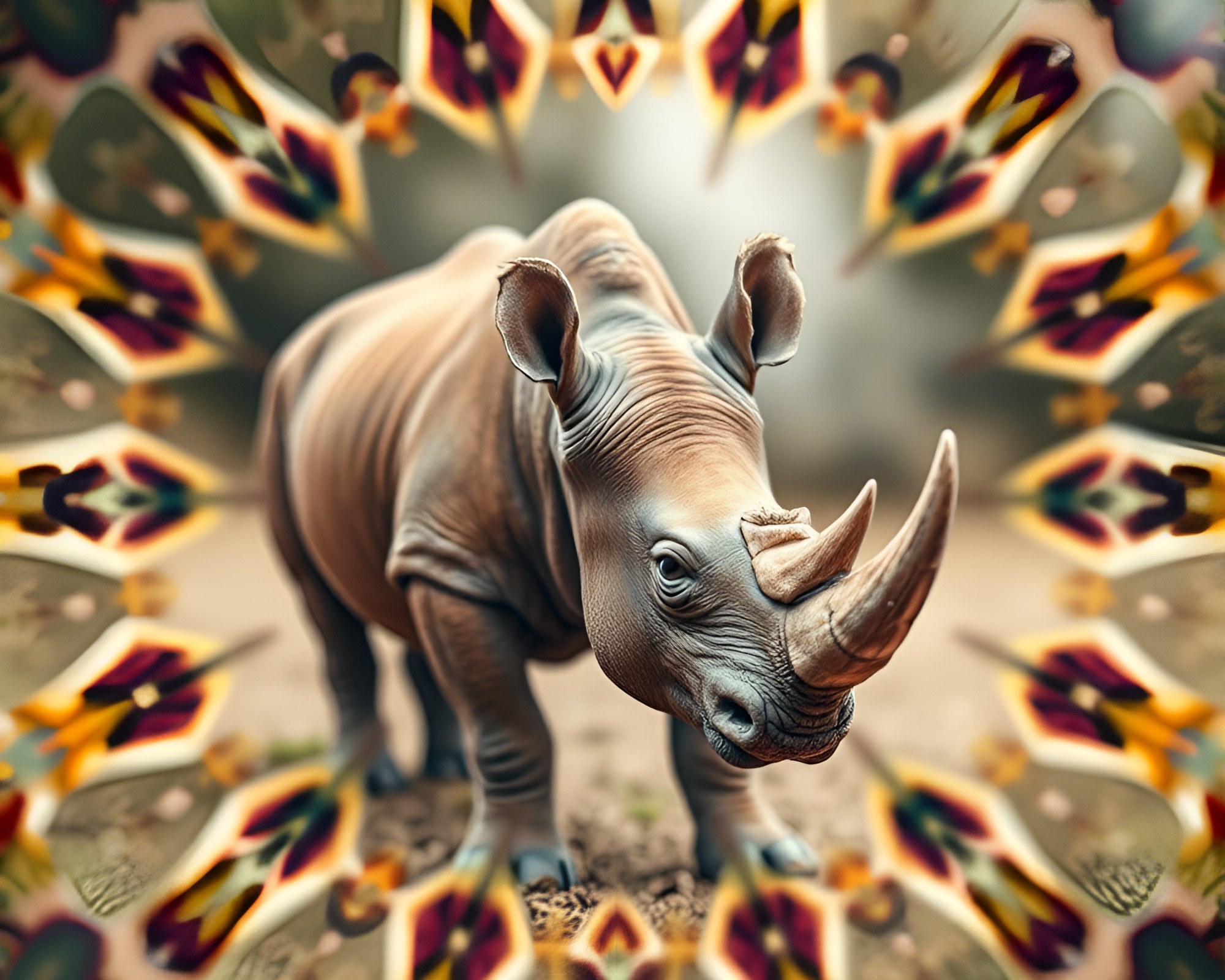 Rhinoceros in Vibrant Cloth Cosmos – free AI stock image
