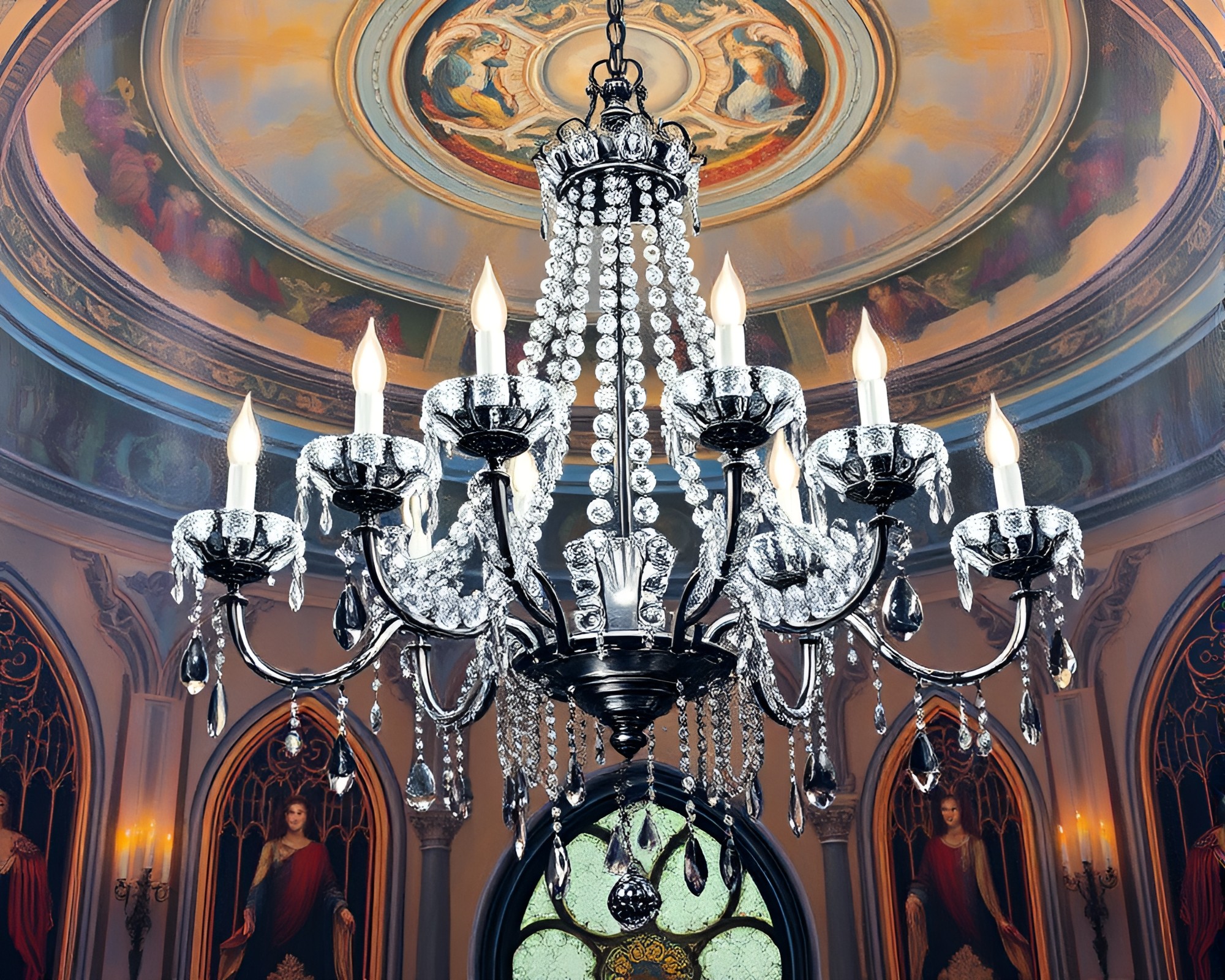 Gothic Chandelier with Silver Leaf Accents Painting – free AI stock image