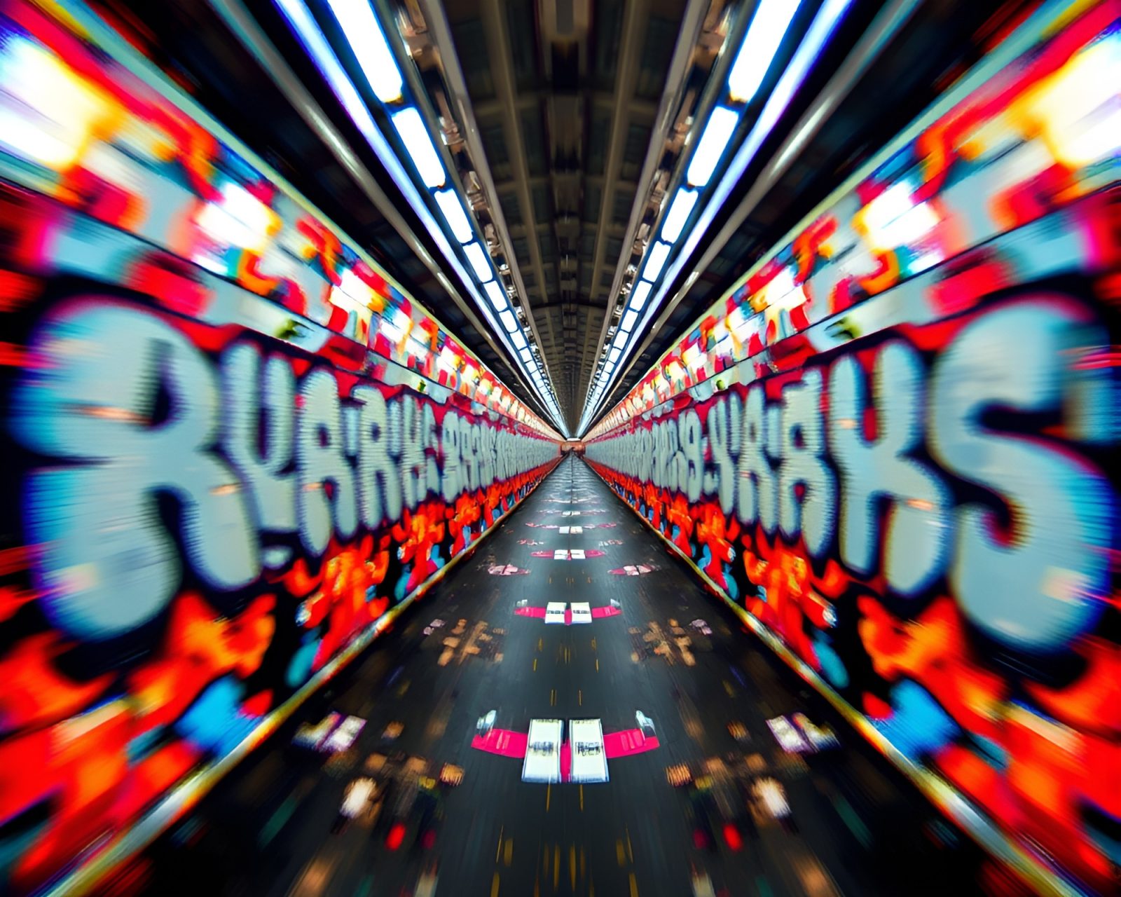 Colorful graffiti patterns in a kaleidoscope view with miniature effect