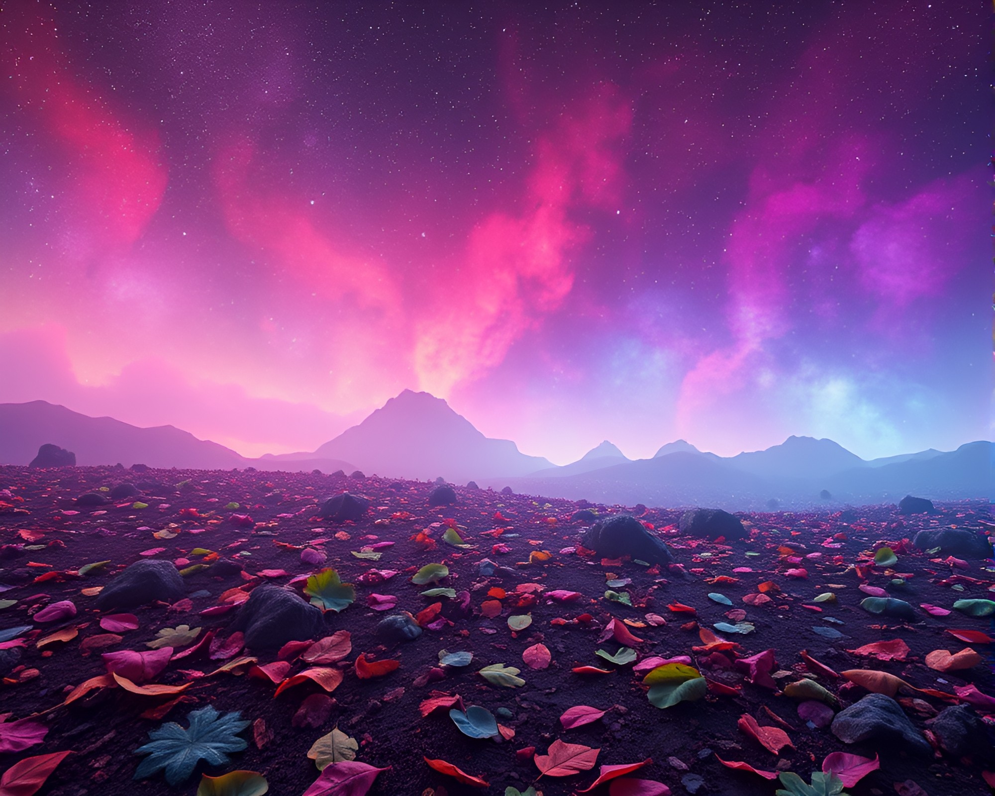 Mystical Plateau Covered in Cosmic Leaf Litter – free AI stock image