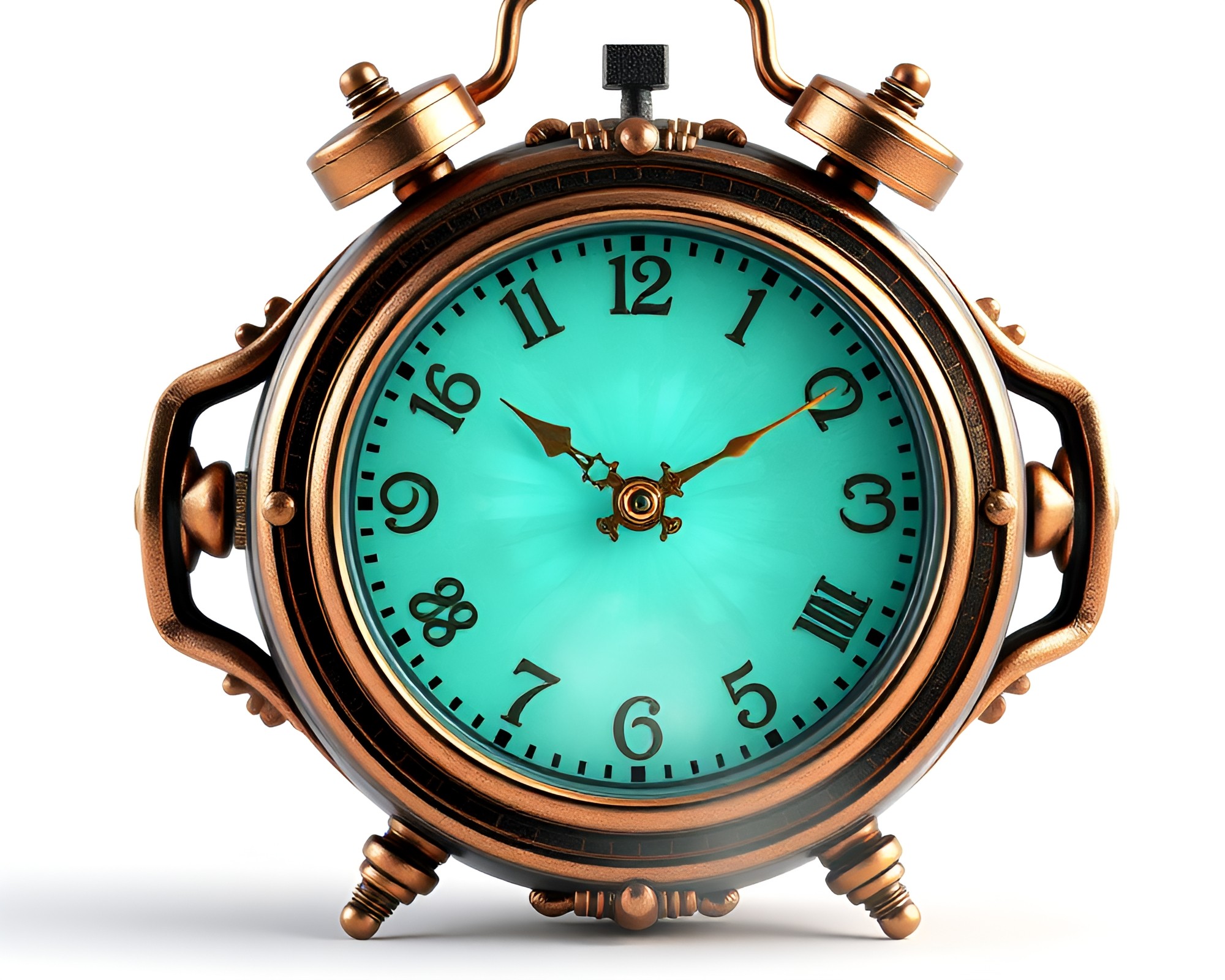 Verdigris Chrono Clock in Misty Low-Poly Dimension – free AI stock image