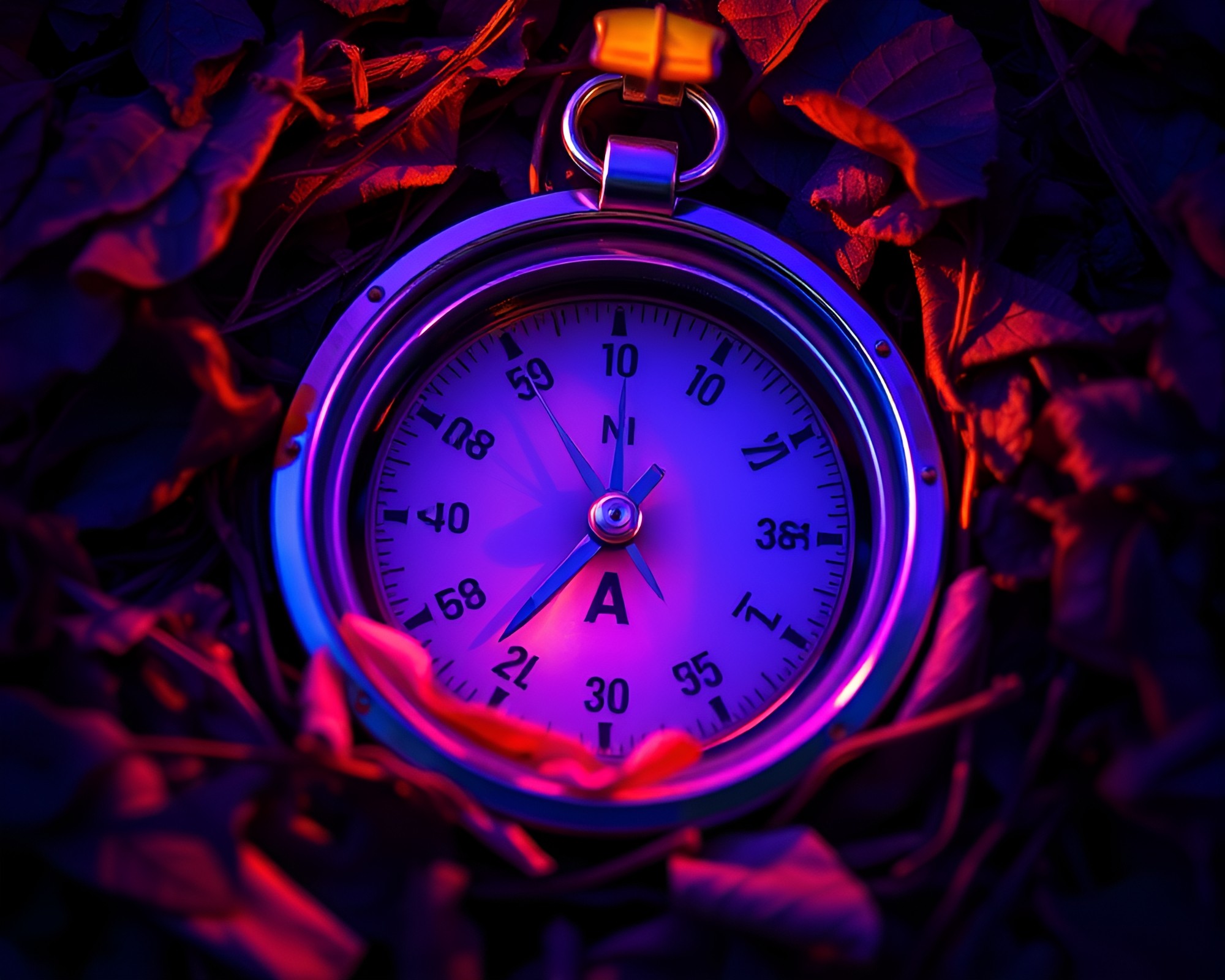Enchanted Pocket Sundial in Ultraviolet Leaf Litter – free AI stock image