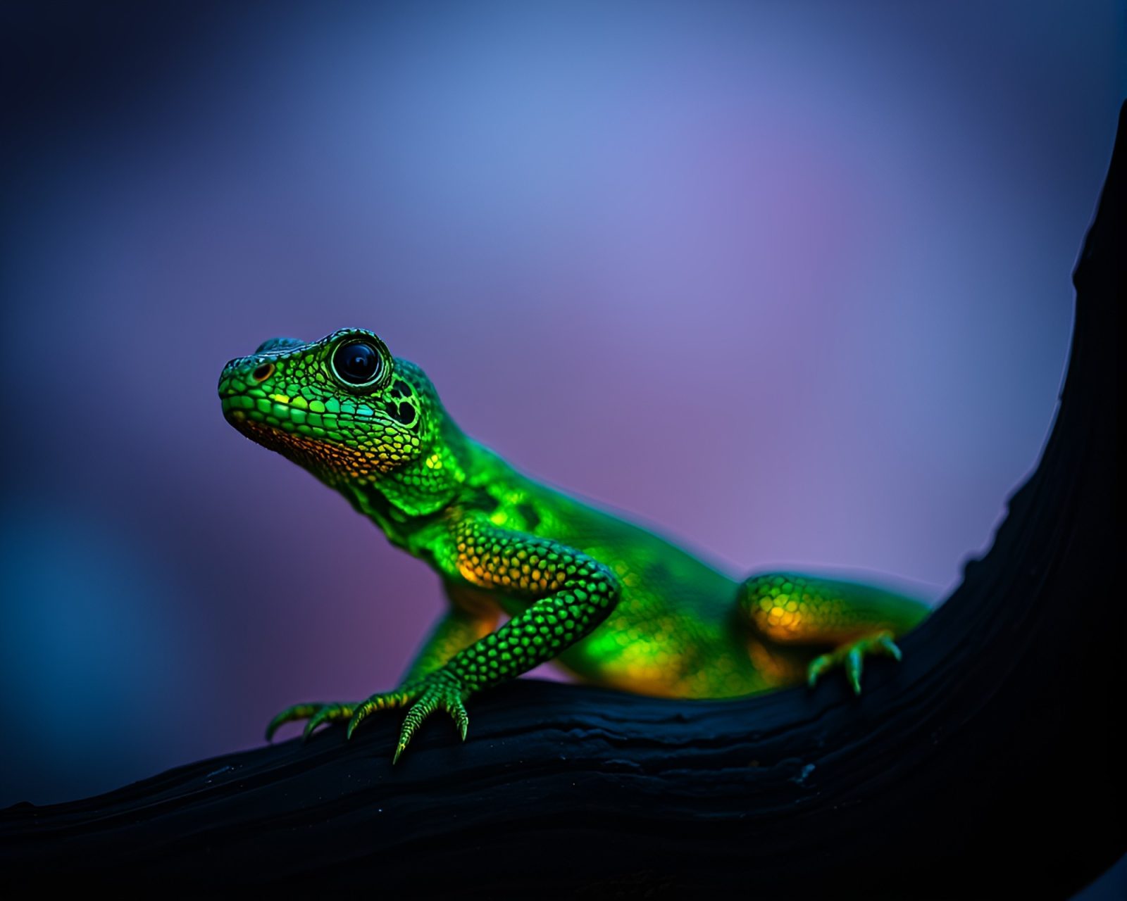 Serpentine basilisk in vivid, tightly-framed jewel tones