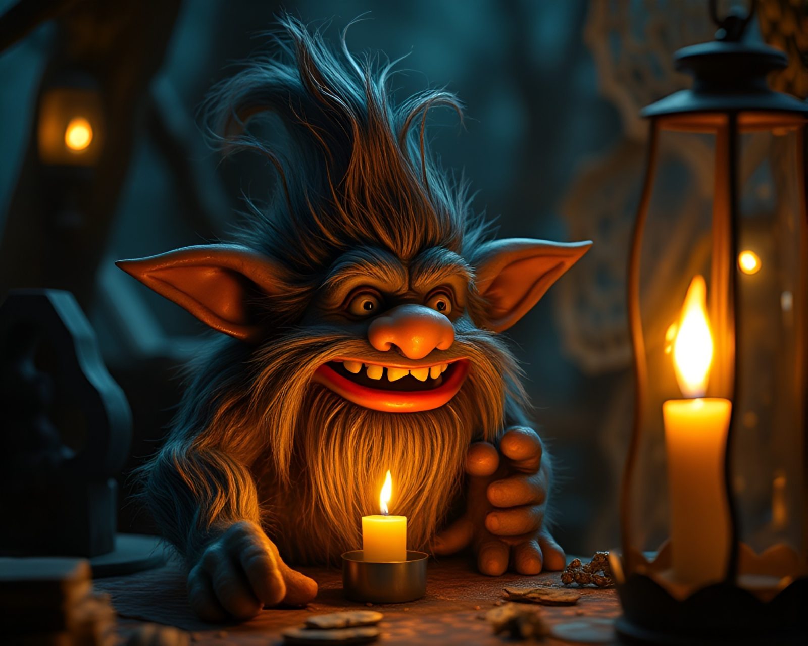 Medium shot of a troll surrounded by lantern light