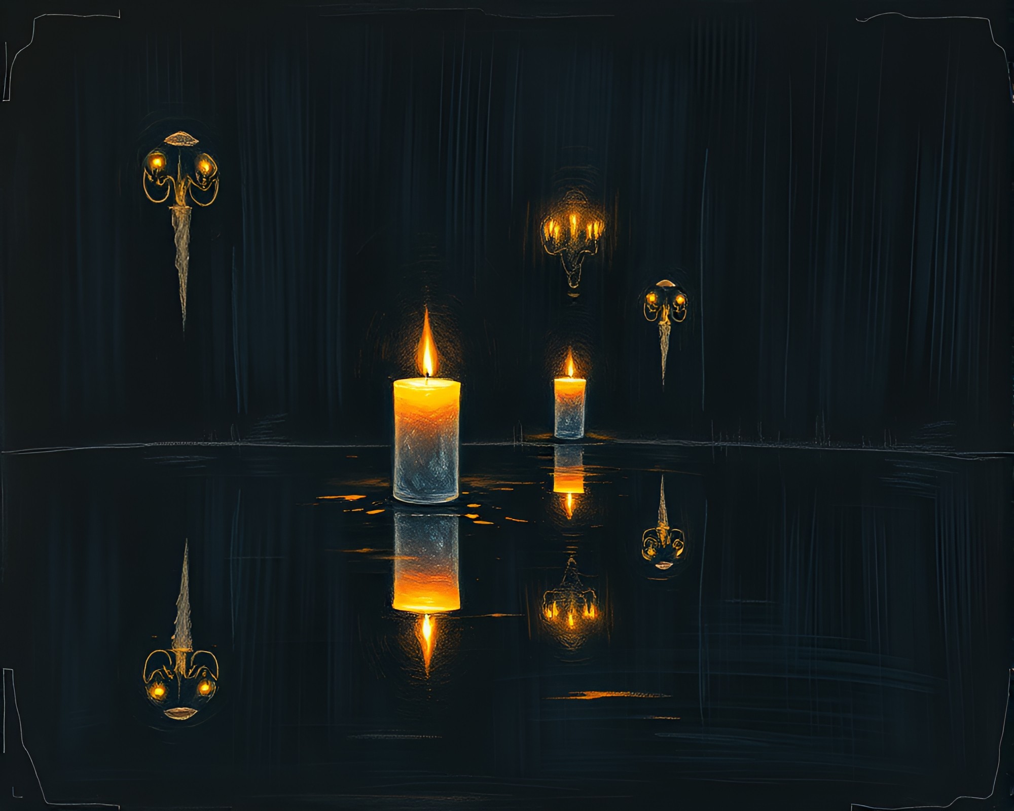 Mystical Candlelit Reflections Chalkboard Art – free AI stock image
