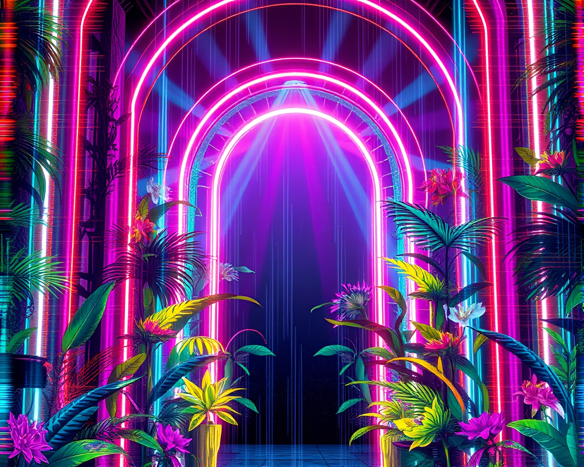Digital Glitch Botanical Club Illumination – free AI stock image
