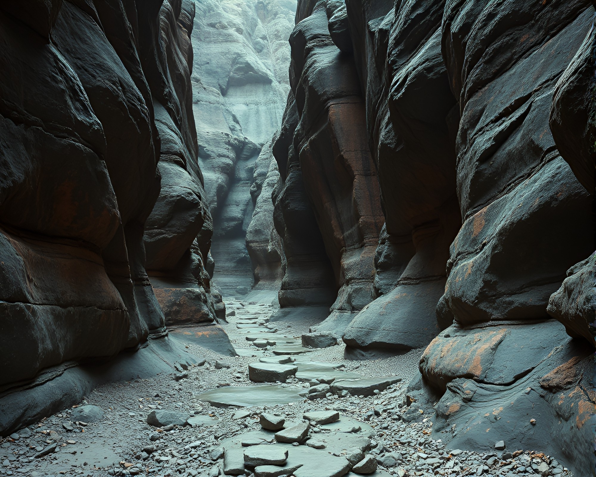 Canyon Erosion Revealed: Copper Patina on Graphite Walls – free AI stock image