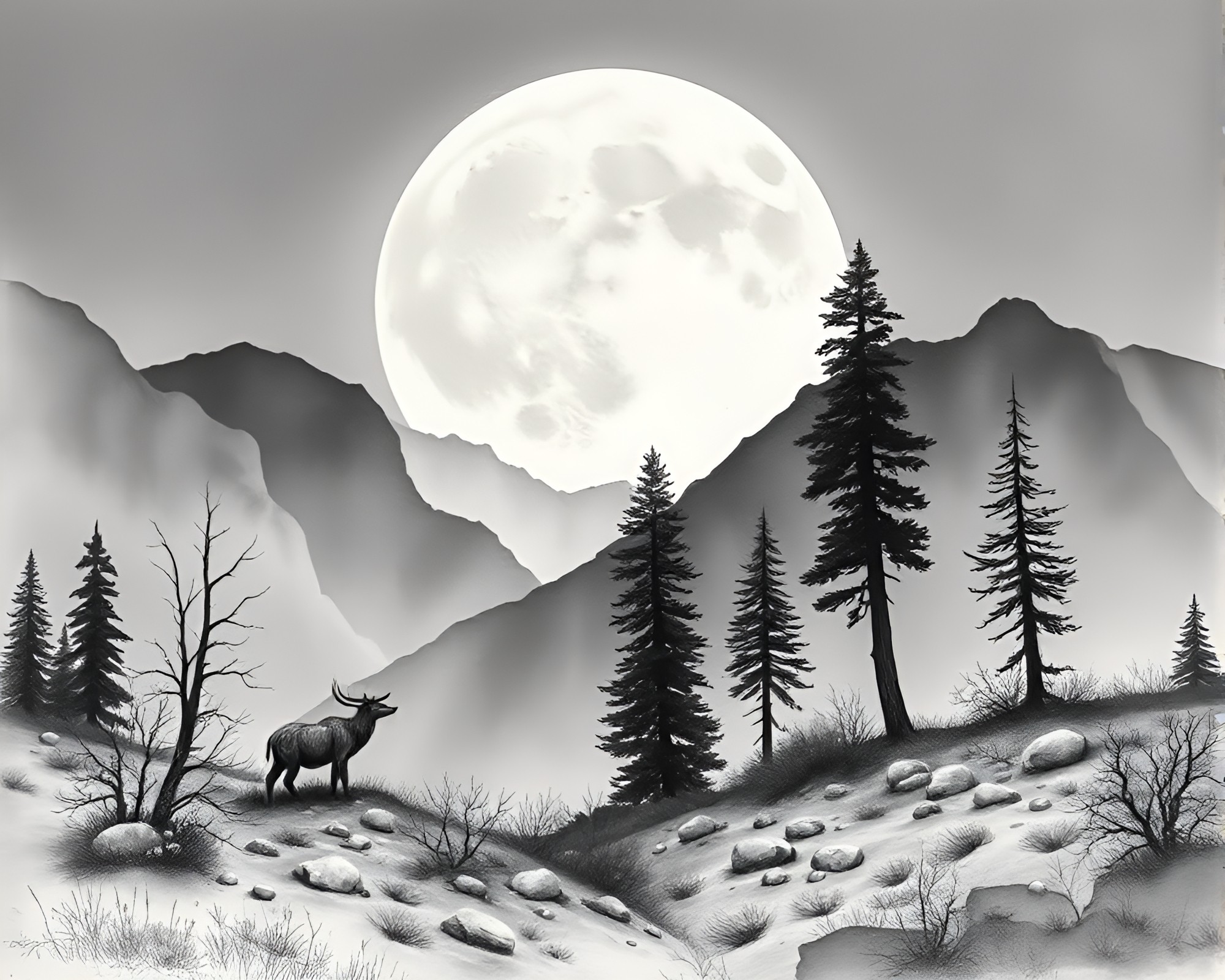 Engraved Wildlife on Lunar Plateau: Watercolor Dream – free AI stock image