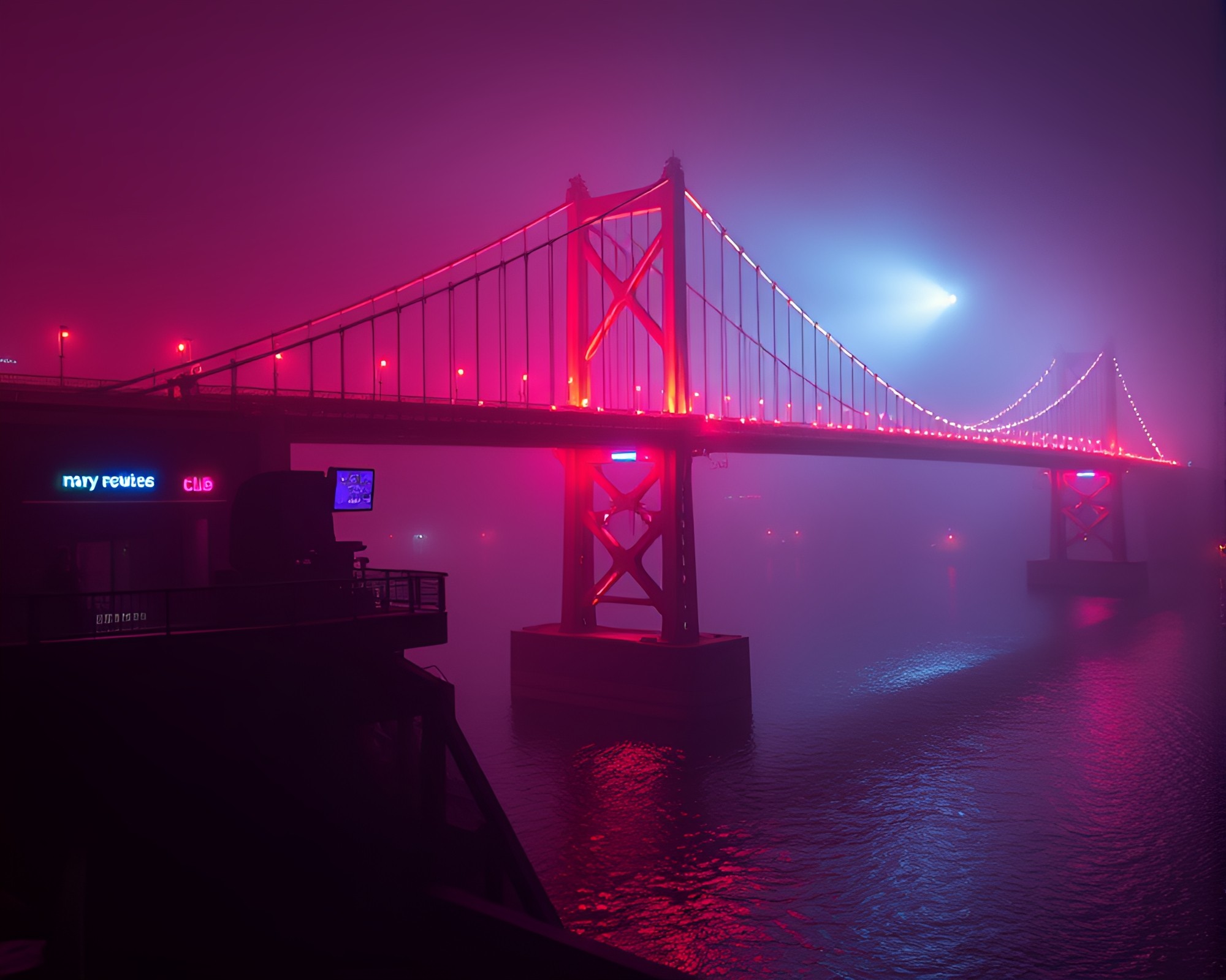 Dystopian Bridge Amidst Club Strobe Lights – free AI stock image