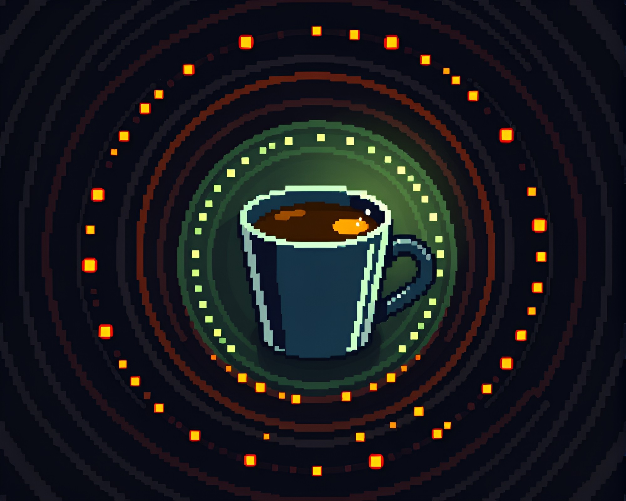 Steampunk Coffee Cup Concentric Circles Pixelated Light – free AI stock image