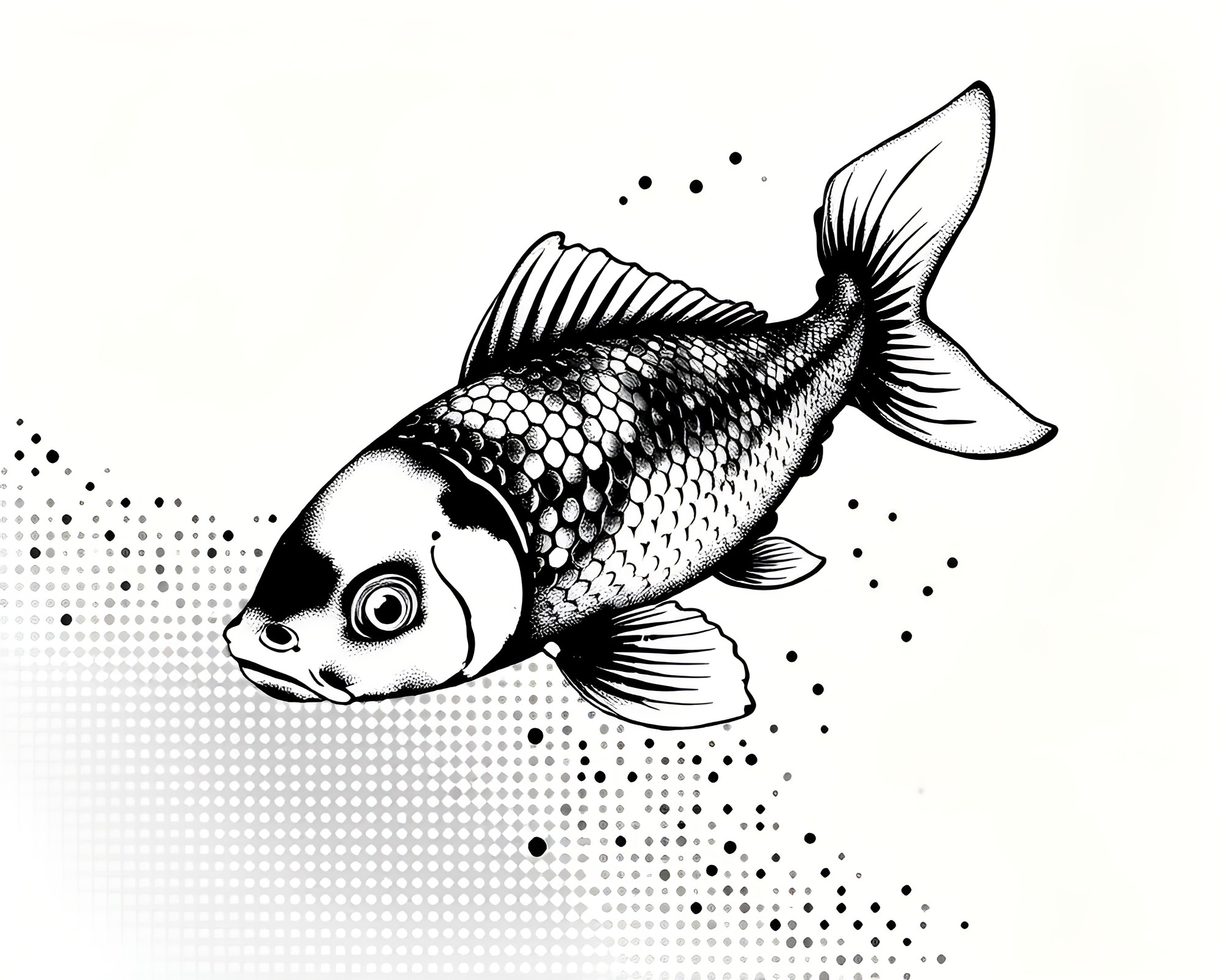 Koi Fish Halftone Grid Monochrome Oil-Rich Texture Composition – free AI stock image