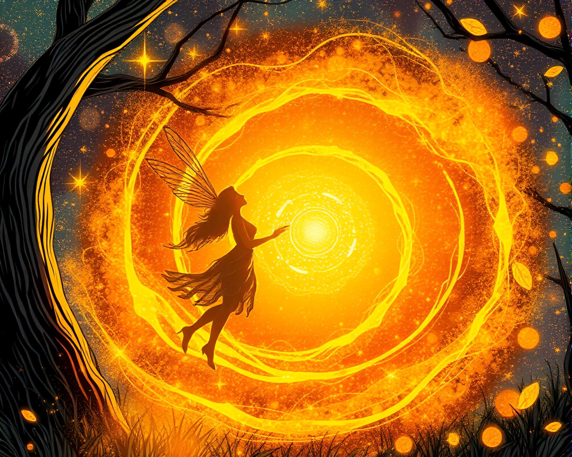 Fairy Queen in Golden Morning Spiral Light – free AI stock image