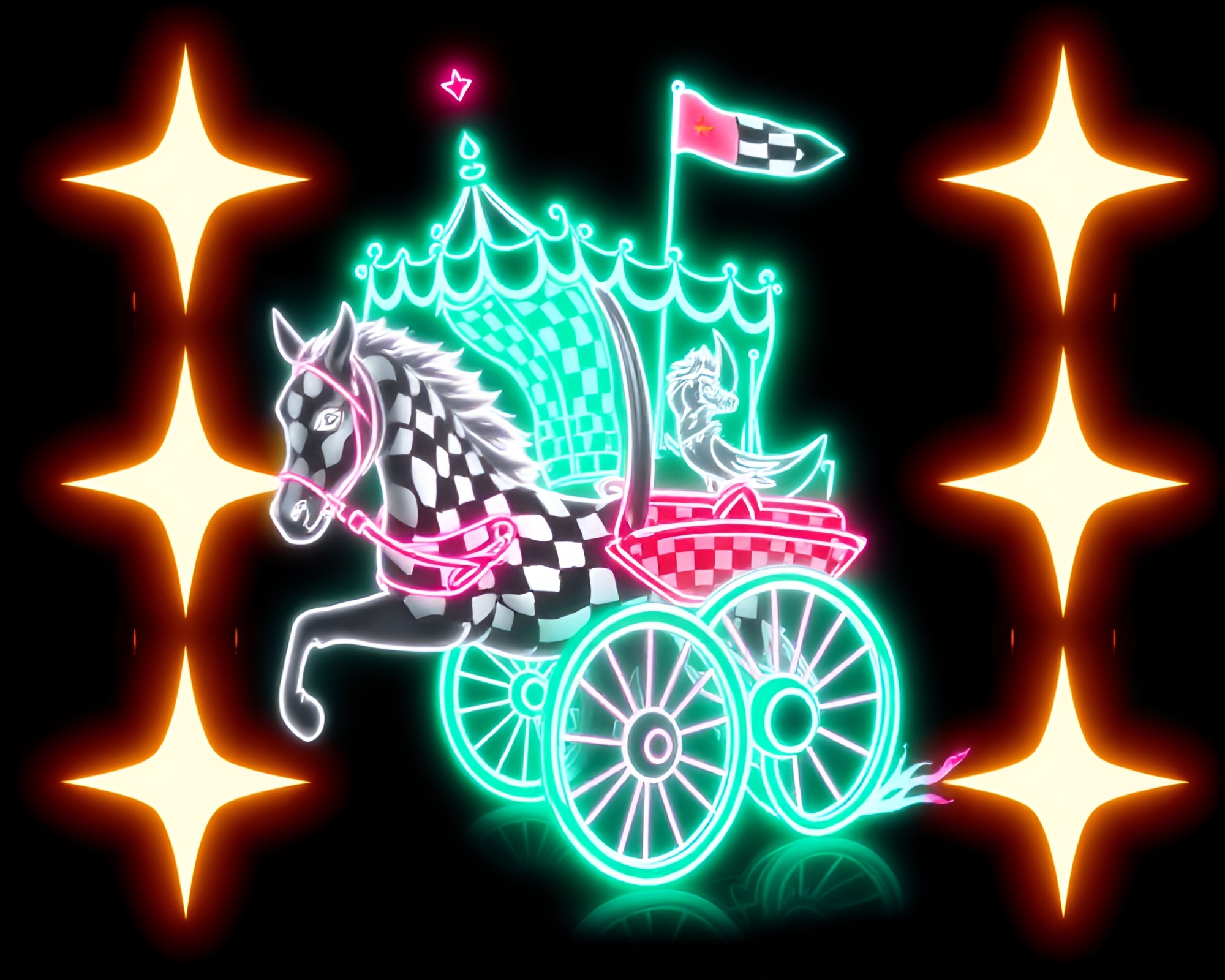 Neon Chariot Checkered Tattoo Flash Art – free AI stock image