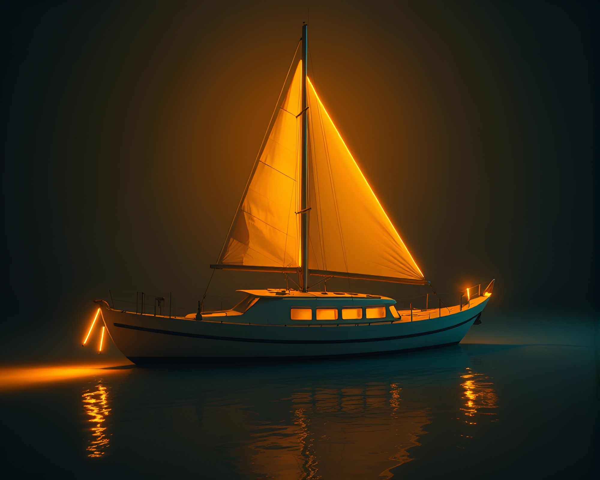 Neon-Lit Solar Sailboat Studio Shot – free AI stock image