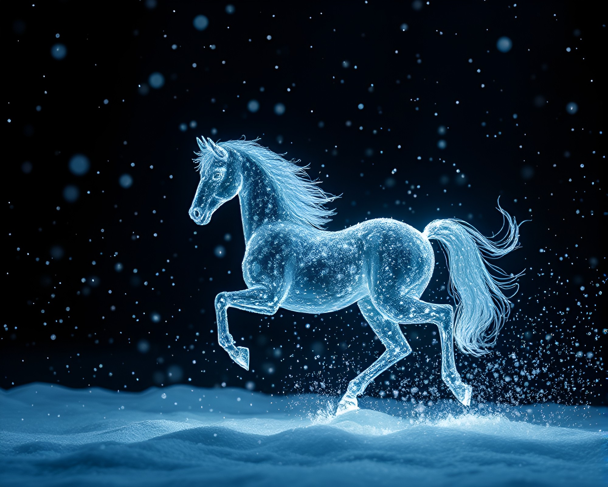 Crystal Centaur in Fluid Snow Simulation – free AI stock image