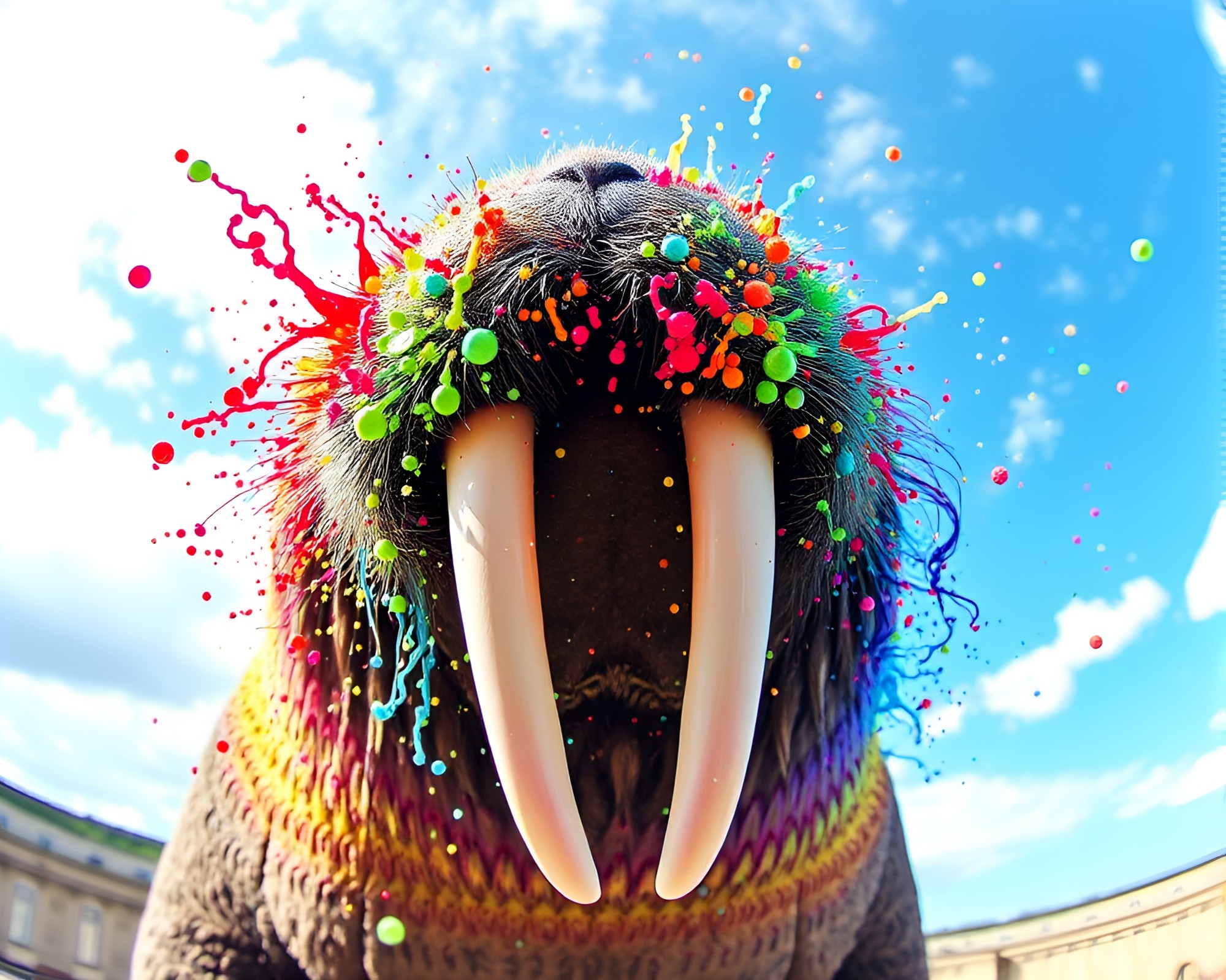 Rainbow Walrus in Color Splash Wonderland – free AI stock image