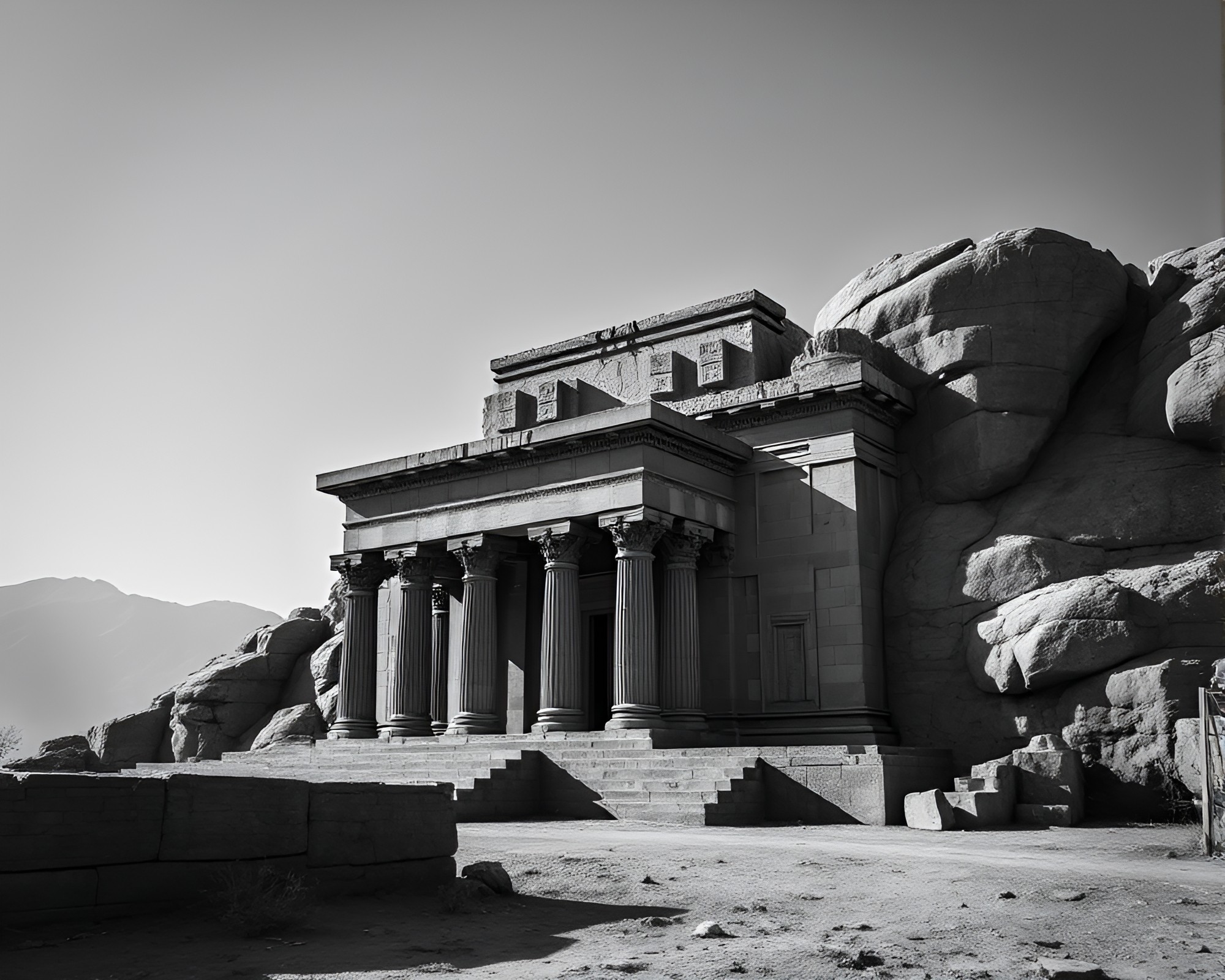 Silhouette of Temple Amidst Shadow Play – free AI stock image