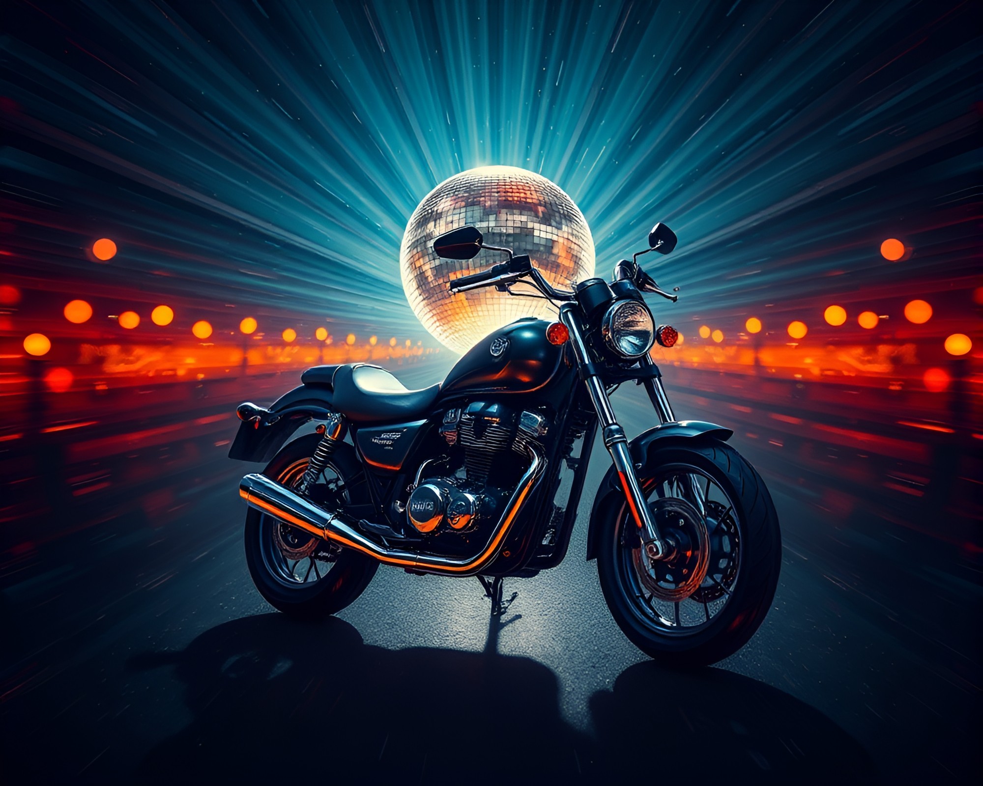 Motorcycle Disco Ball Artistic Pointillism Composition – free AI stock image