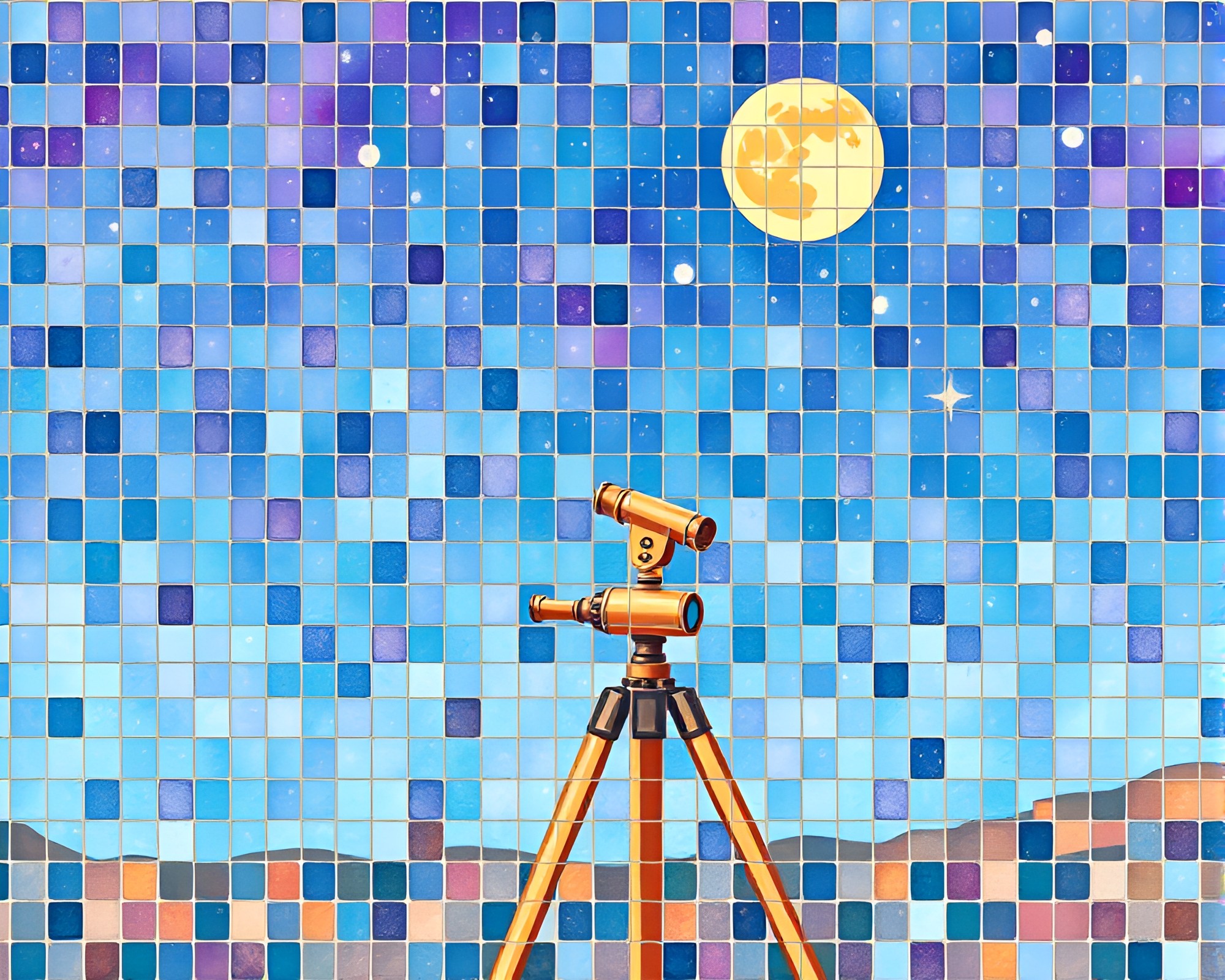 Telescope Mosaic Tiling: Watercolor 16-Bit Fantasy – free AI stock image