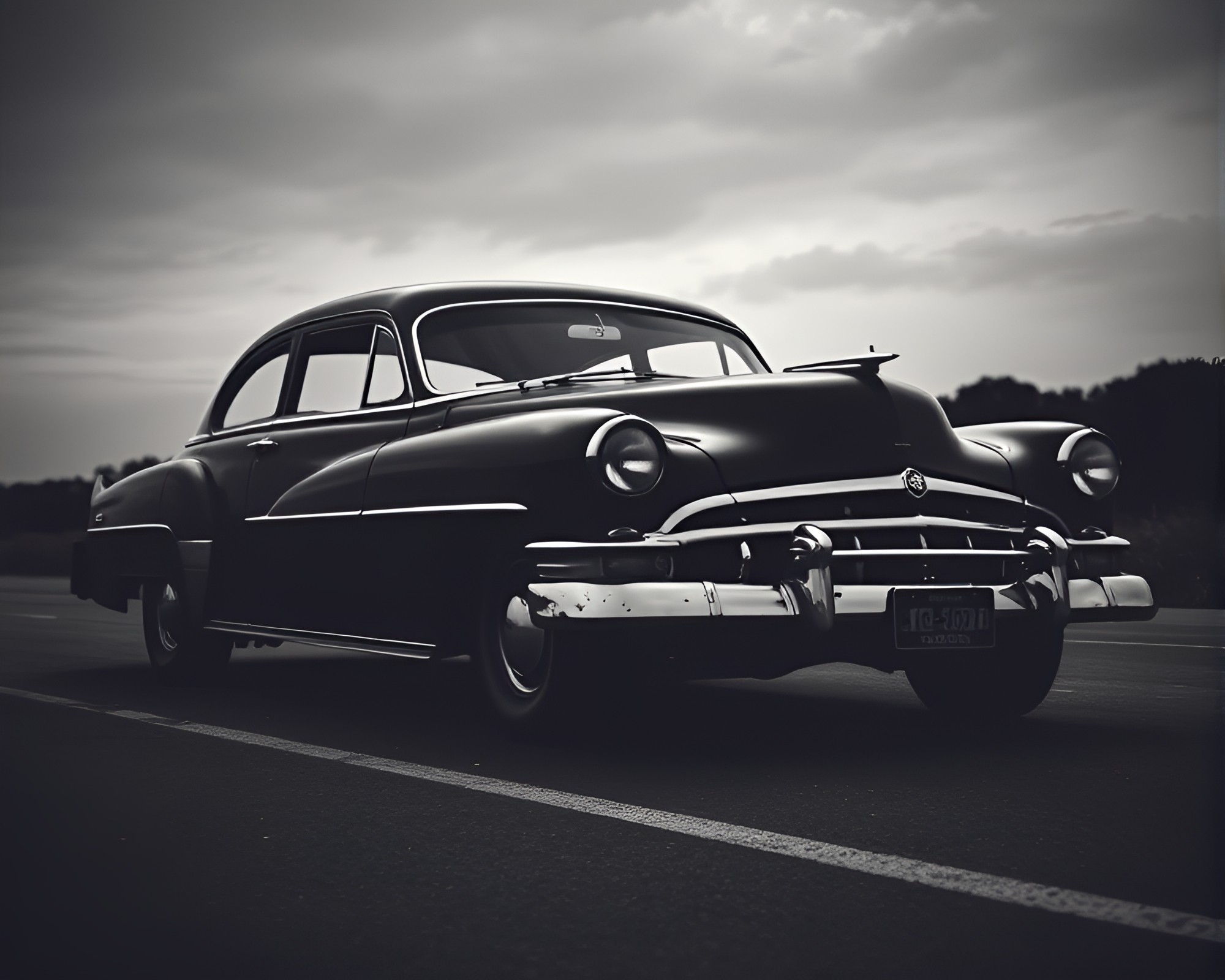 Vintage Car Silhouetted in Charcoal Black Darkness – free AI stock image
