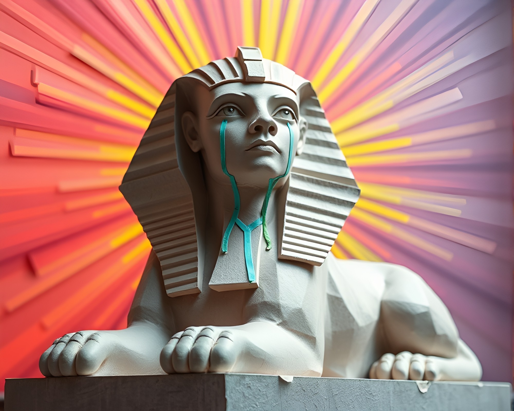 Enigmatic Sphinx in Starburst Hues – free AI stock image