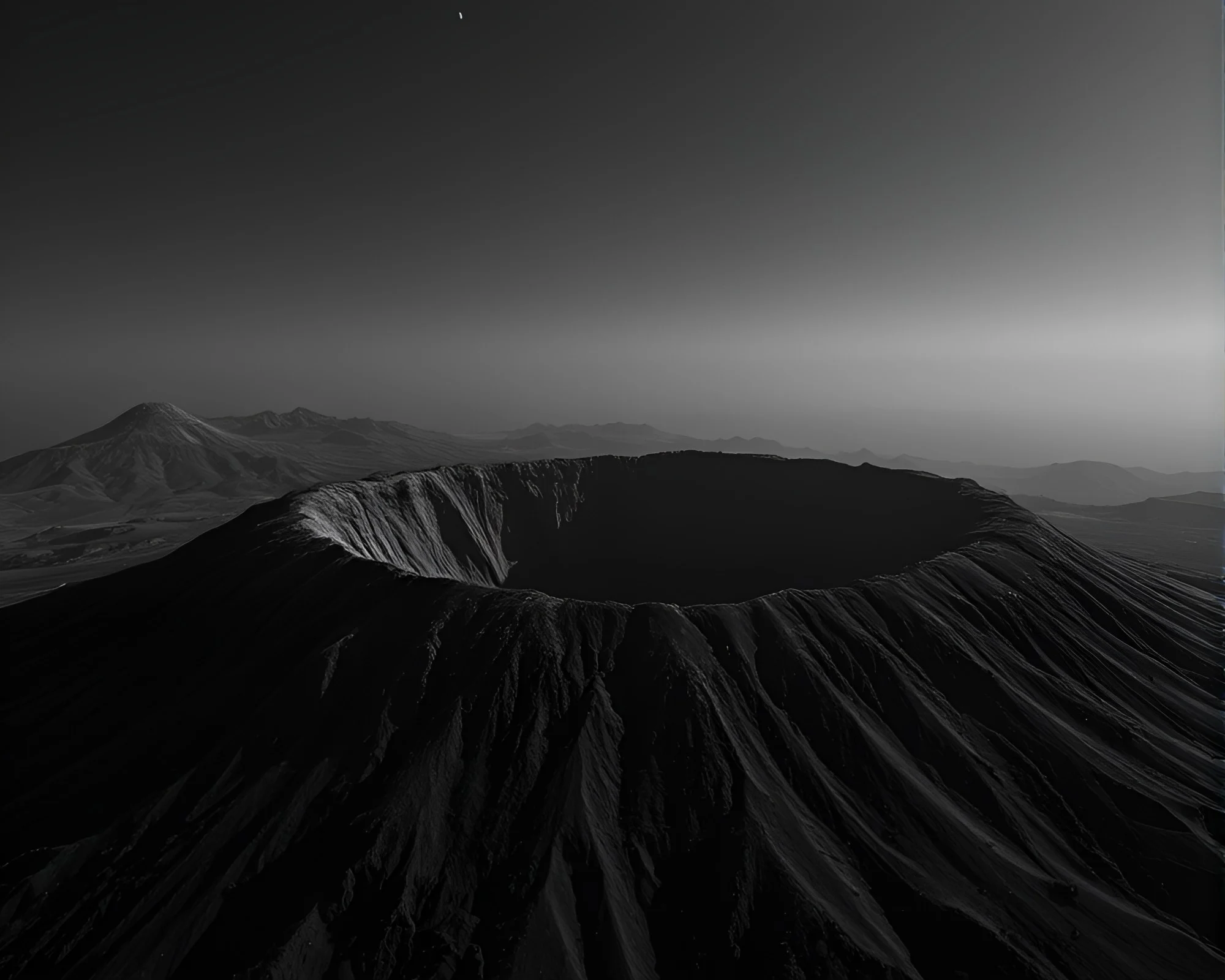 Volcanic Crater in Lunar Grayscale Close-up
