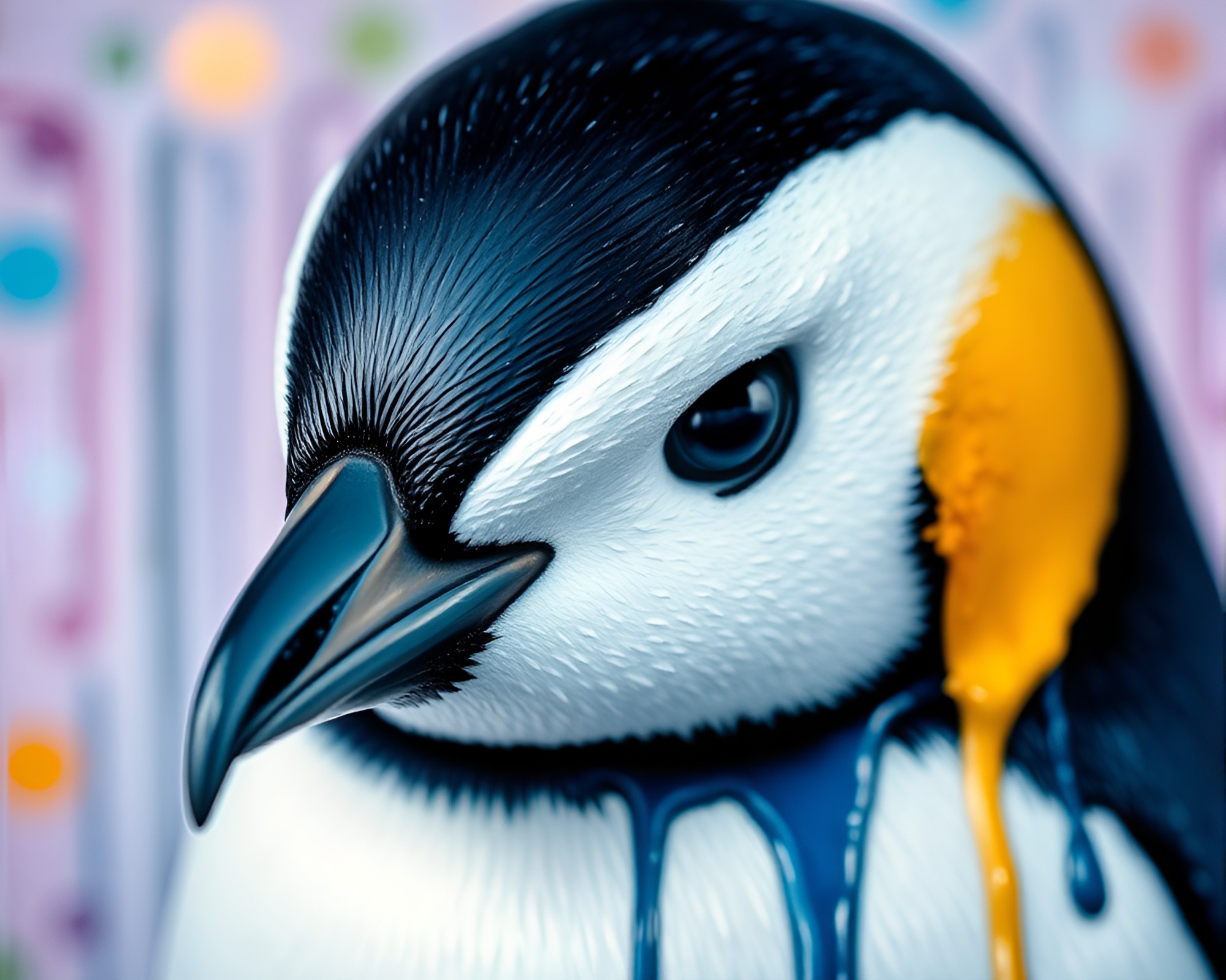 Majestic Penguin Close-Up in Dripped Jewel Tones – free AI stock image