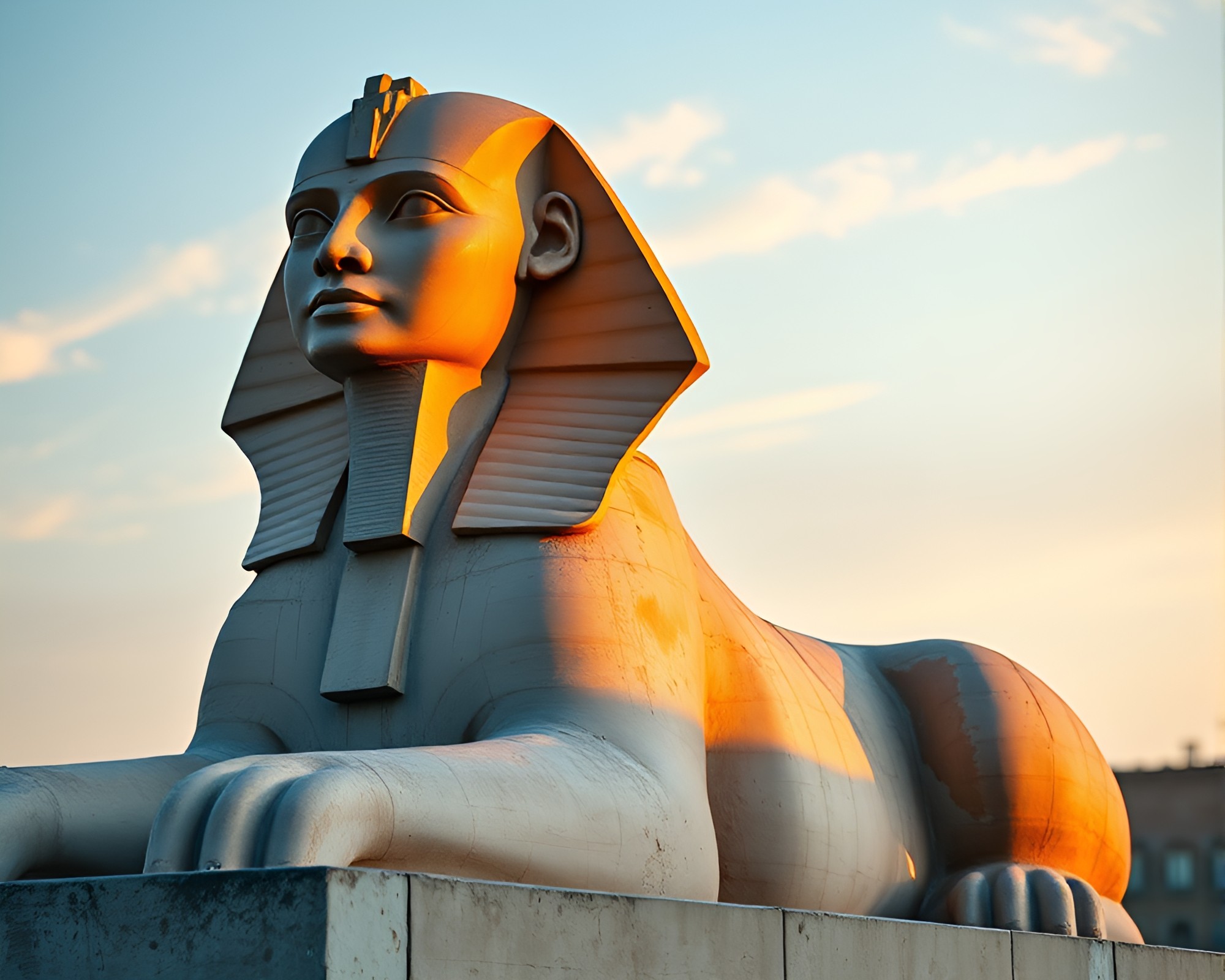 Majestic Sphinx Statue in Digital Blue Hour Frame – free AI stock image