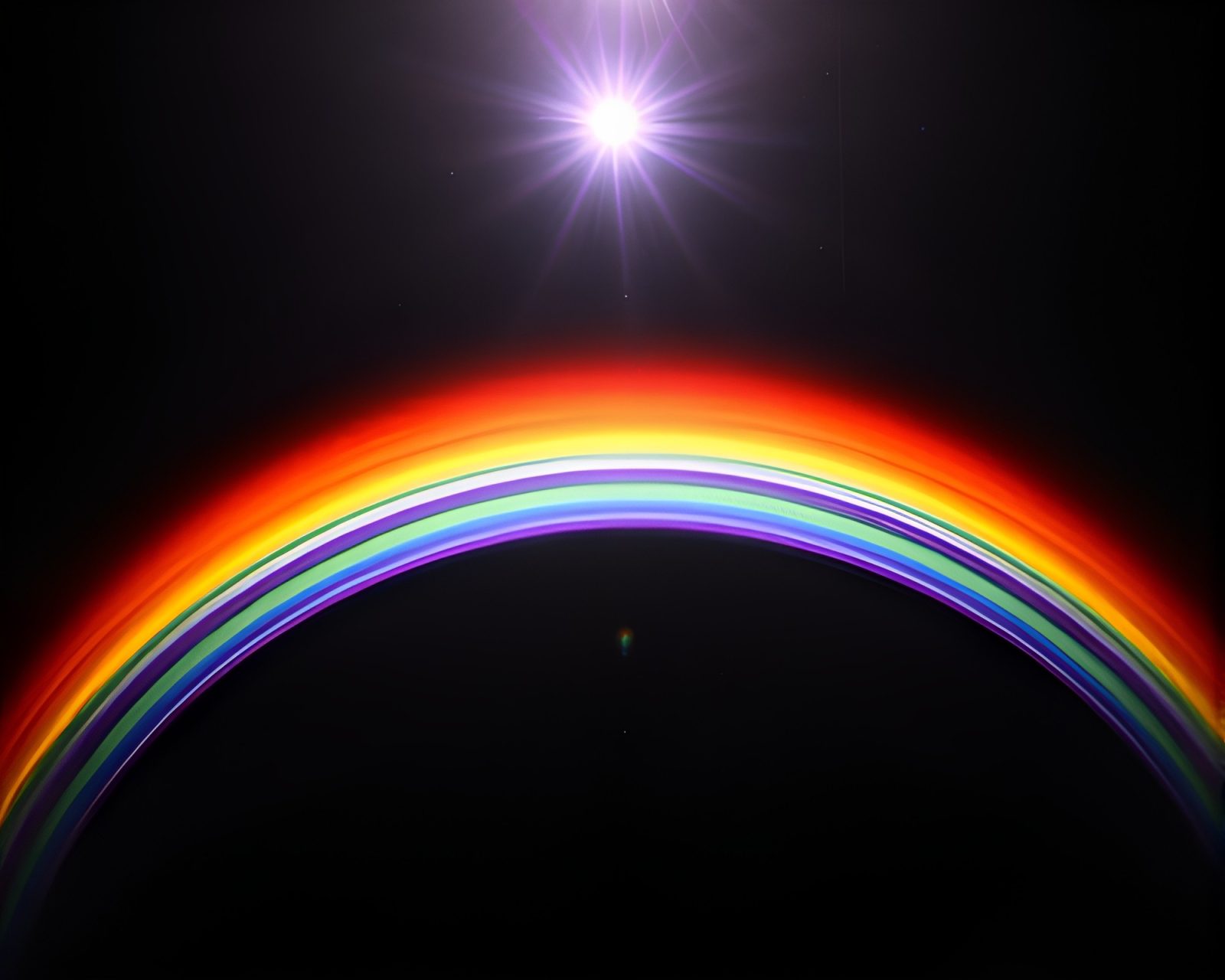 Engraved scene with rainbow light reflecting in parallel universe
