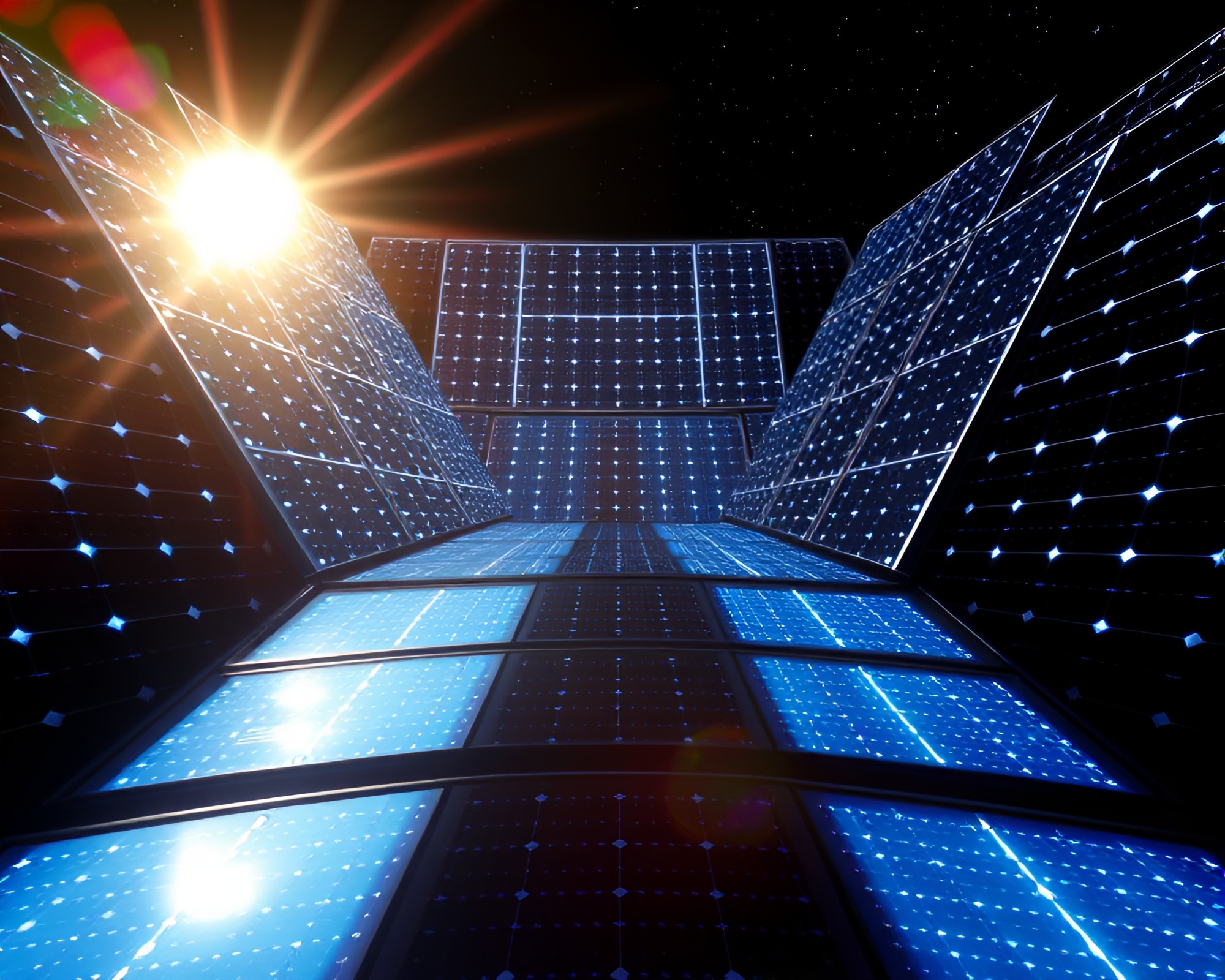 Fractal Glow Solar Panel Array in Retro Futurism – free AI stock image