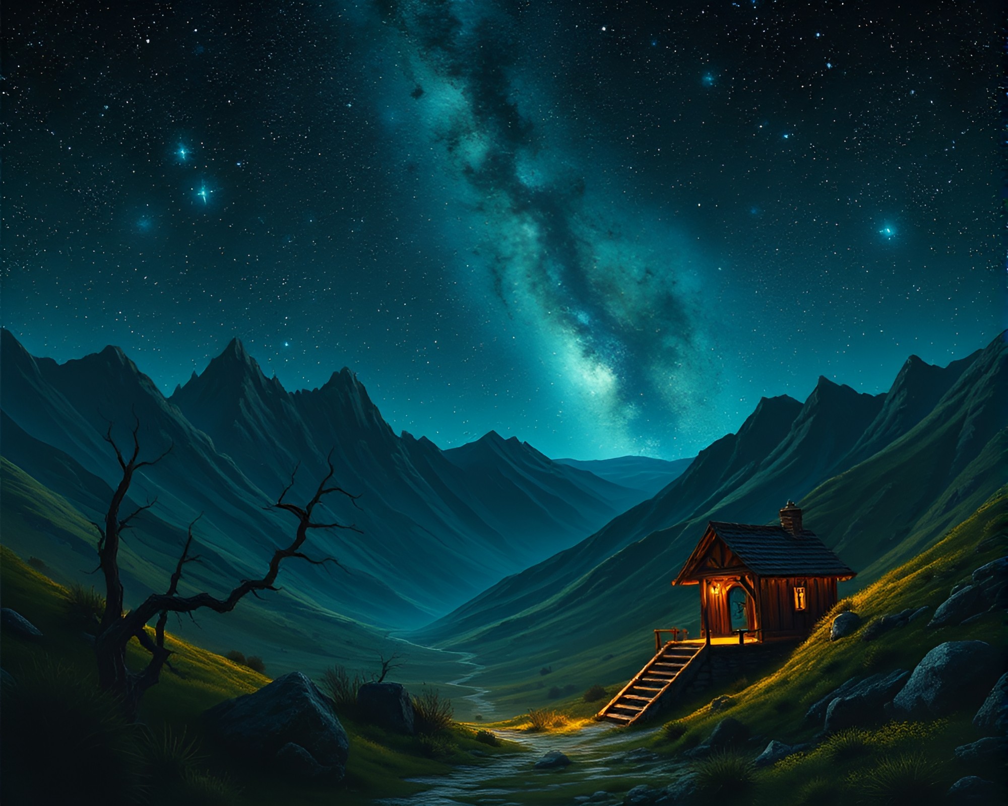 Valley Star Trails in Dungeon Torchlight – free AI stock image
