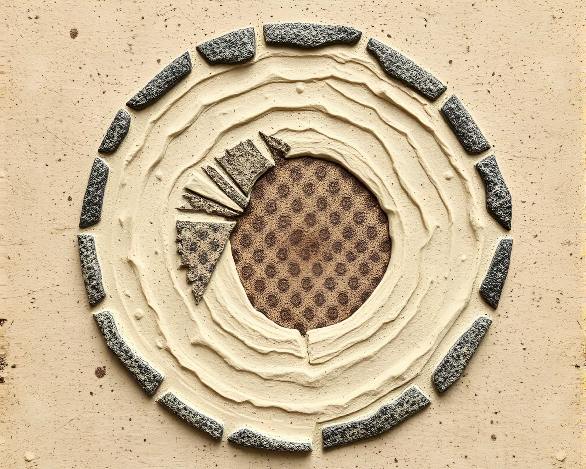 Ancient Stone Circle Linocut Textures Illustration – free AI stock image