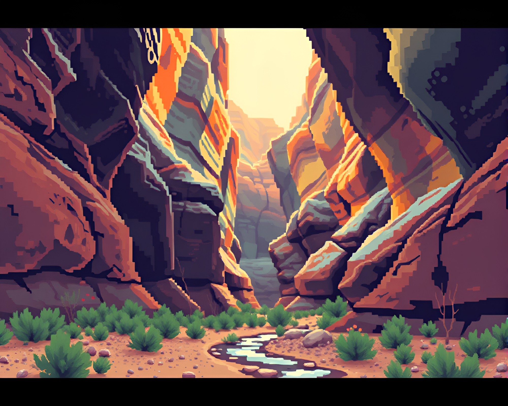 Eroded Canyon Pixelation in Triadic Colors – free AI stock image