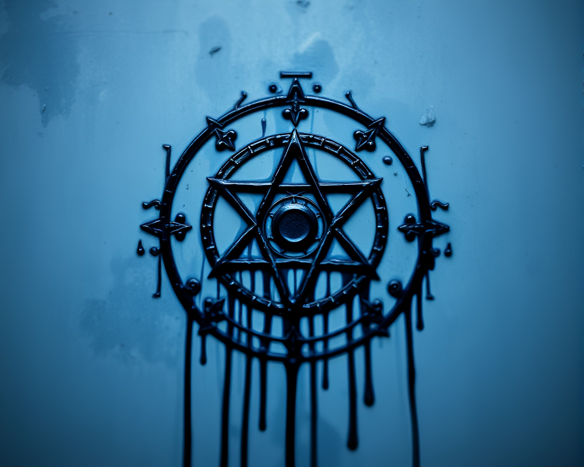 Esoteric Sigil in Dripped Blue Paint – free AI stock image