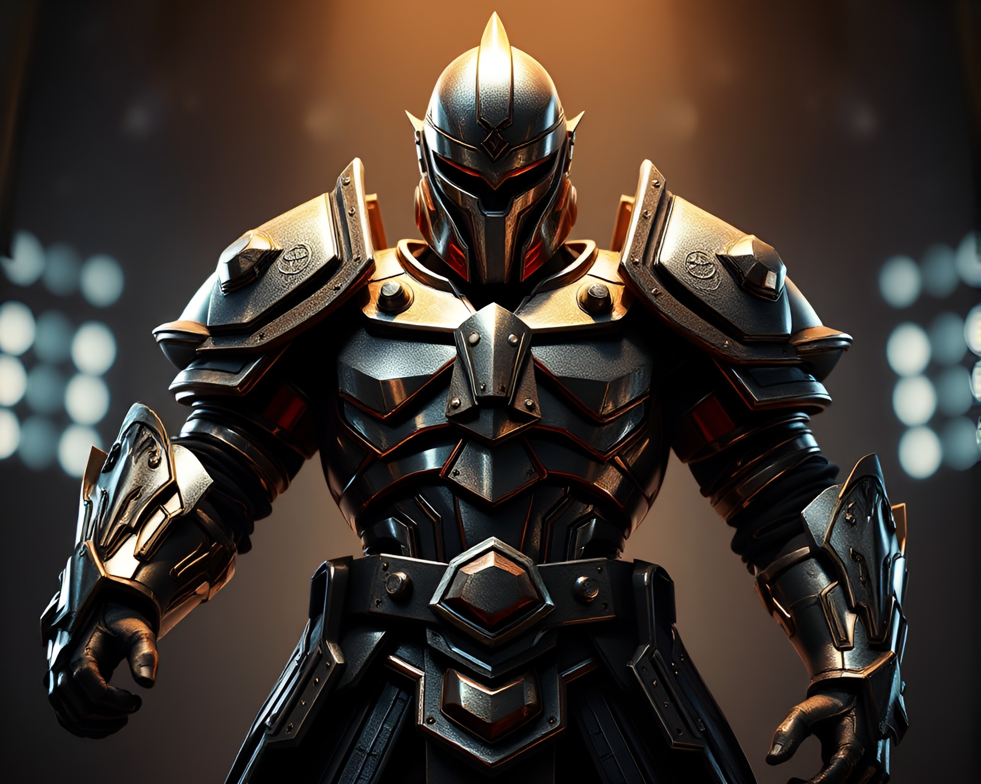Warrior in Distorted Armor: Cel-Shaded Fantasy Art – free AI stock image