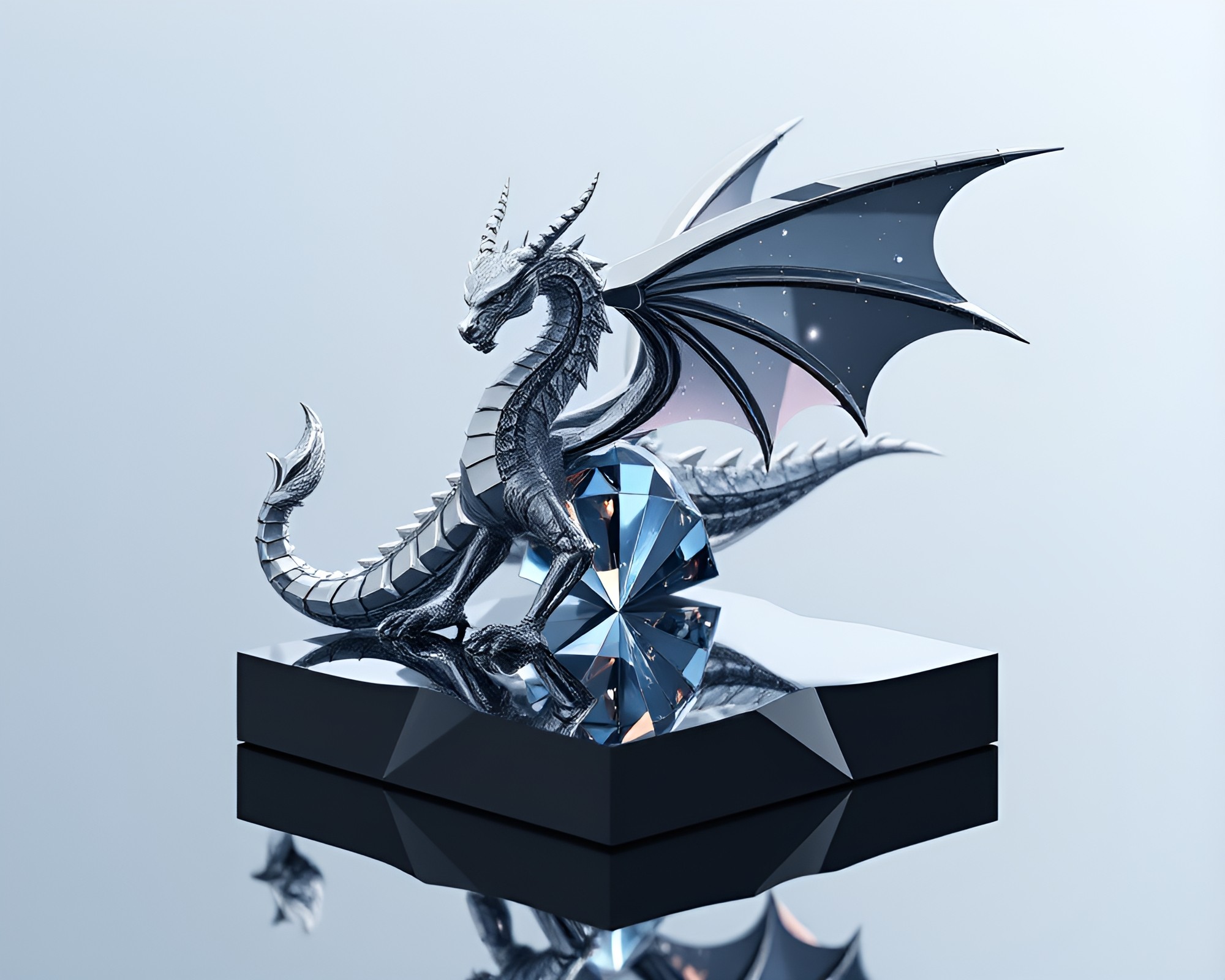 Celestial Dragon Reflection in Prism Shard Voxel Art – free AI stock image