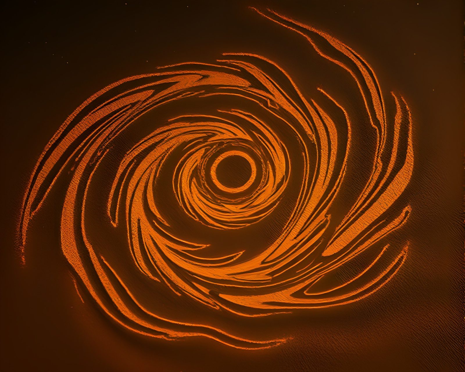 Sgraffito art design of sand swirls under dramatic lighting
