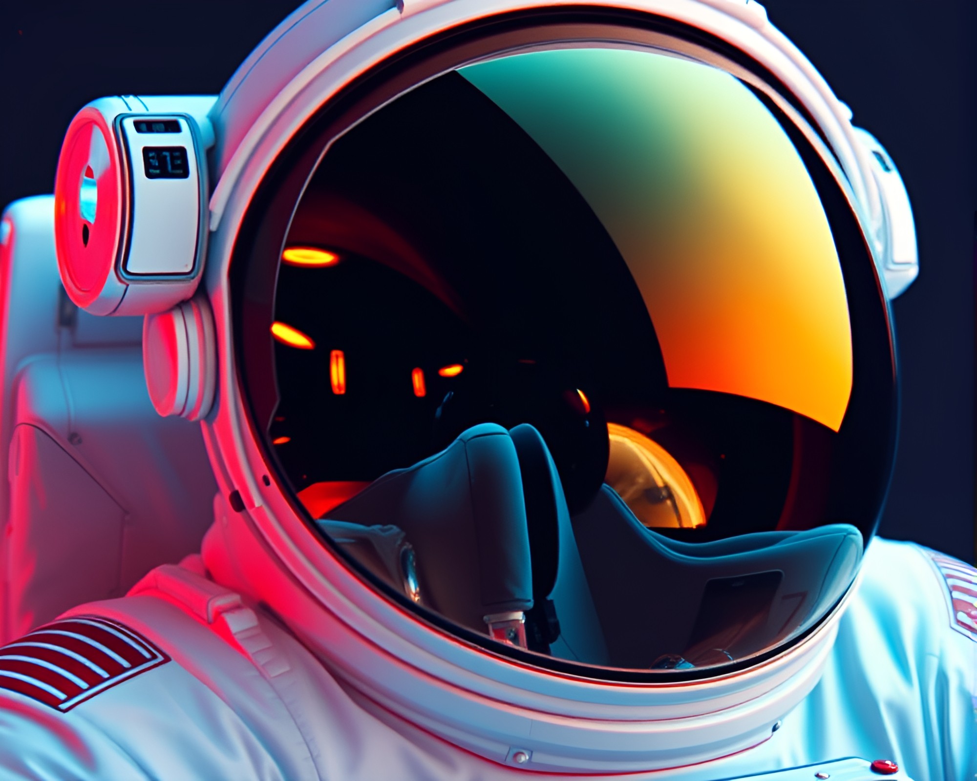 Astronaut Reflection in Hyper-Saturated Space – free AI stock image