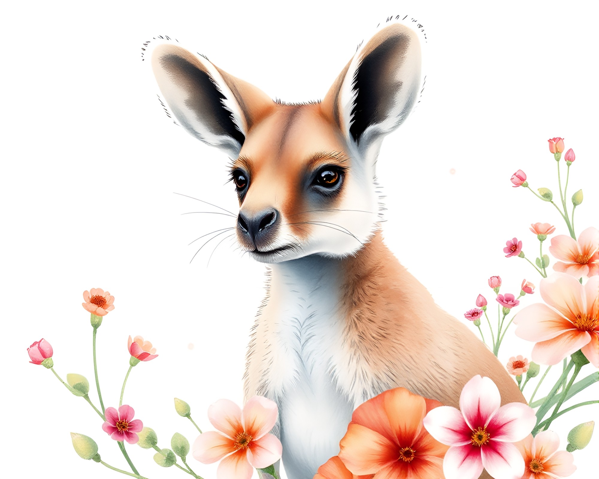 Kangaroo Watercolor Blooms in Ivory White Data Visualization – free AI stock image