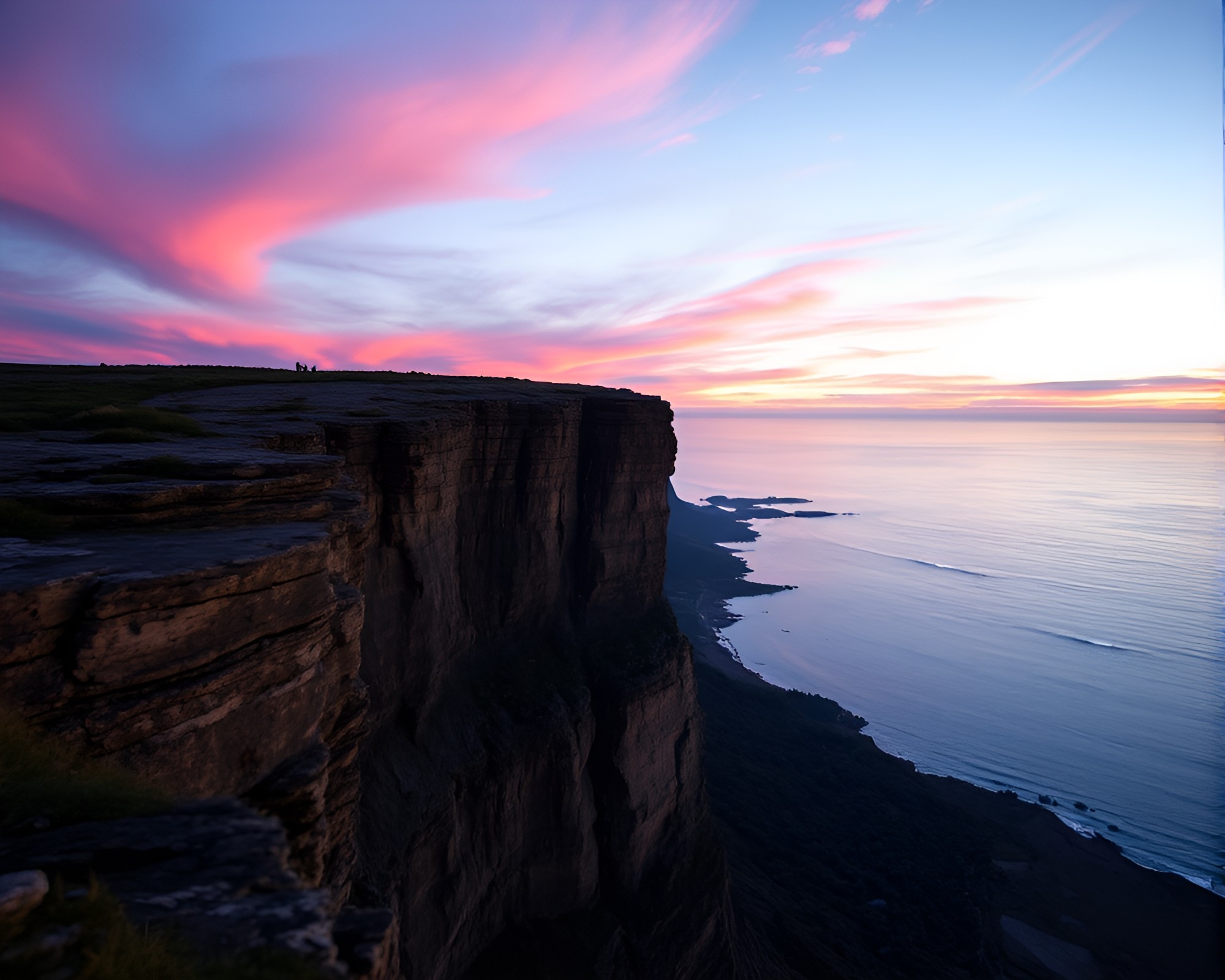 Twilight Cliff Overlook with Stained Glass Sky – free AI stock image