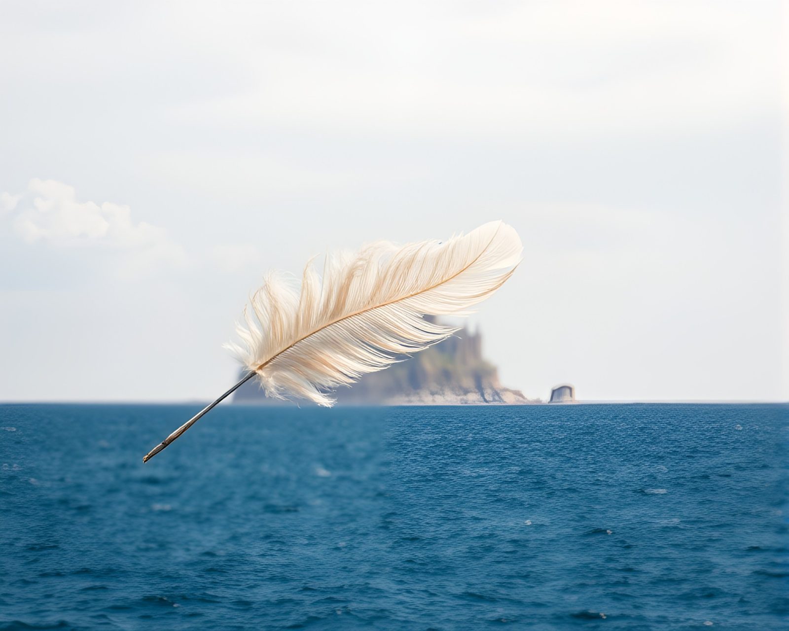 Telephoto shot of overexposed island with feather dusting ritual