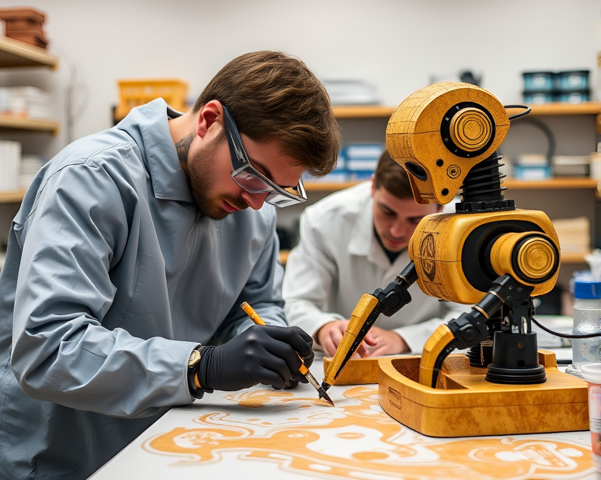 Futuristic Robotics Laboratory in Golden Savannah Light – free AI stock image