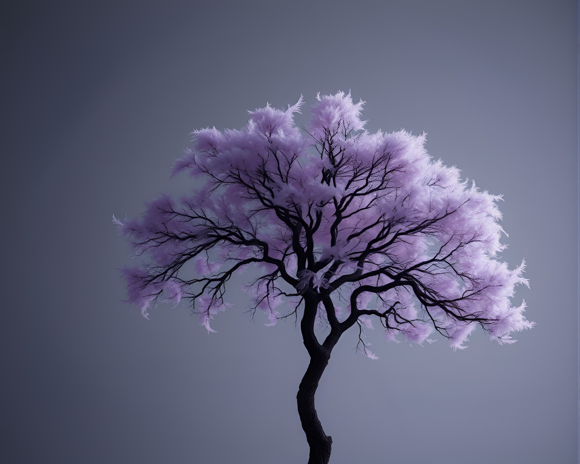Ancient Tree in Amethyst Shadows: Film Noir Feather-Dusting Scene – free AI stock image