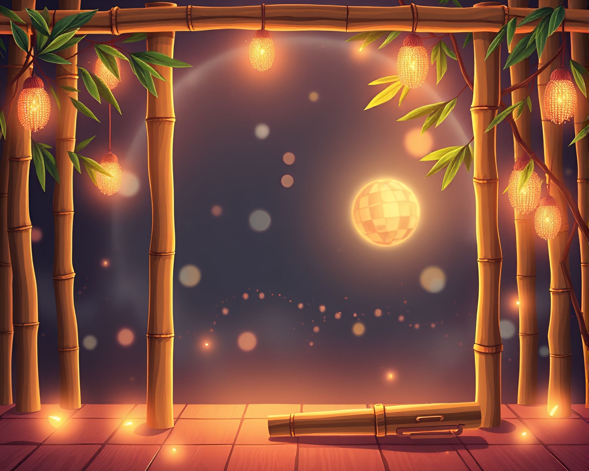 Bamboo Flute Disco Ball Cartoon Composition – free AI stock image