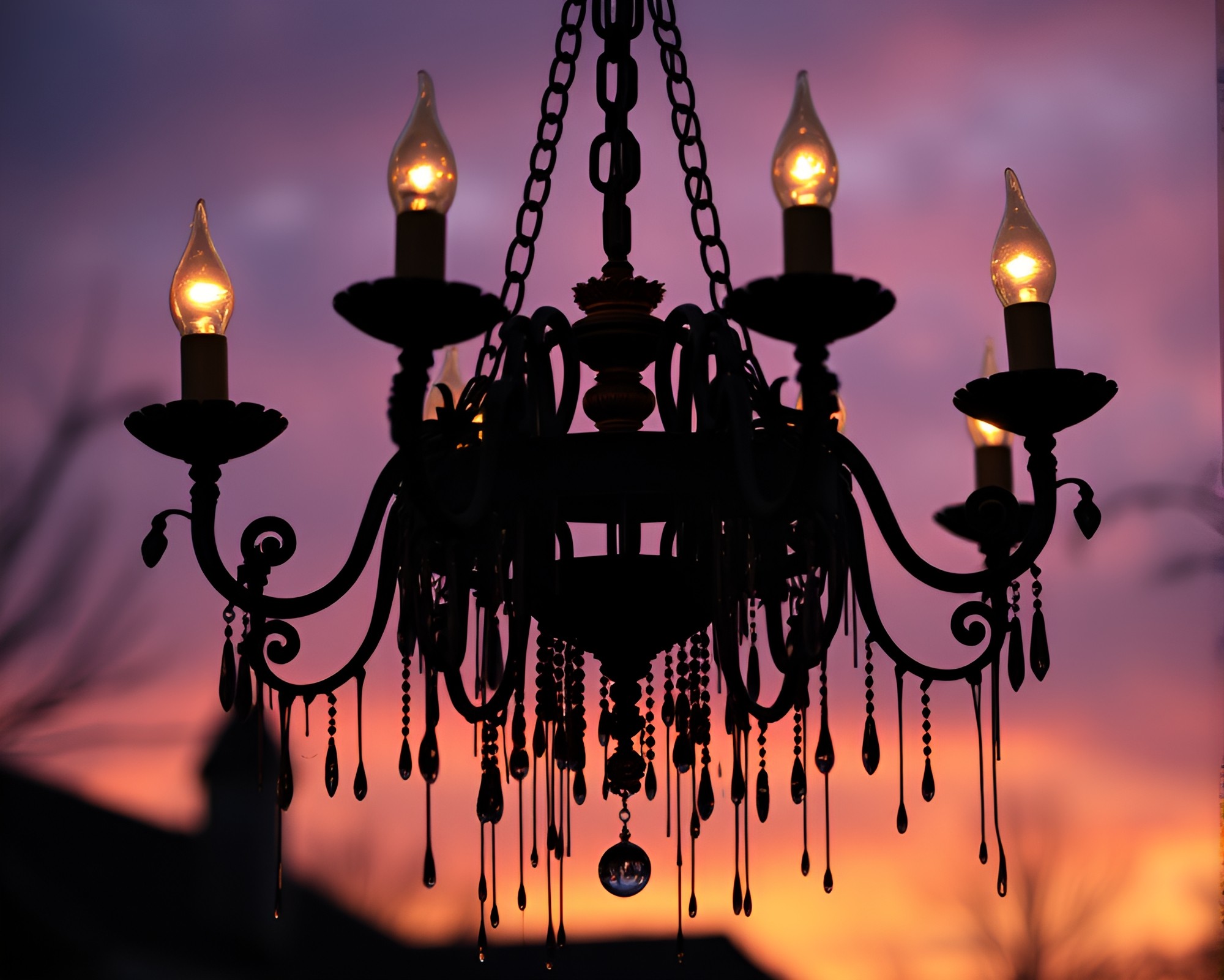 Victorian Chandelier in Dusk Twilight with Spray Paint Drips – free AI stock image