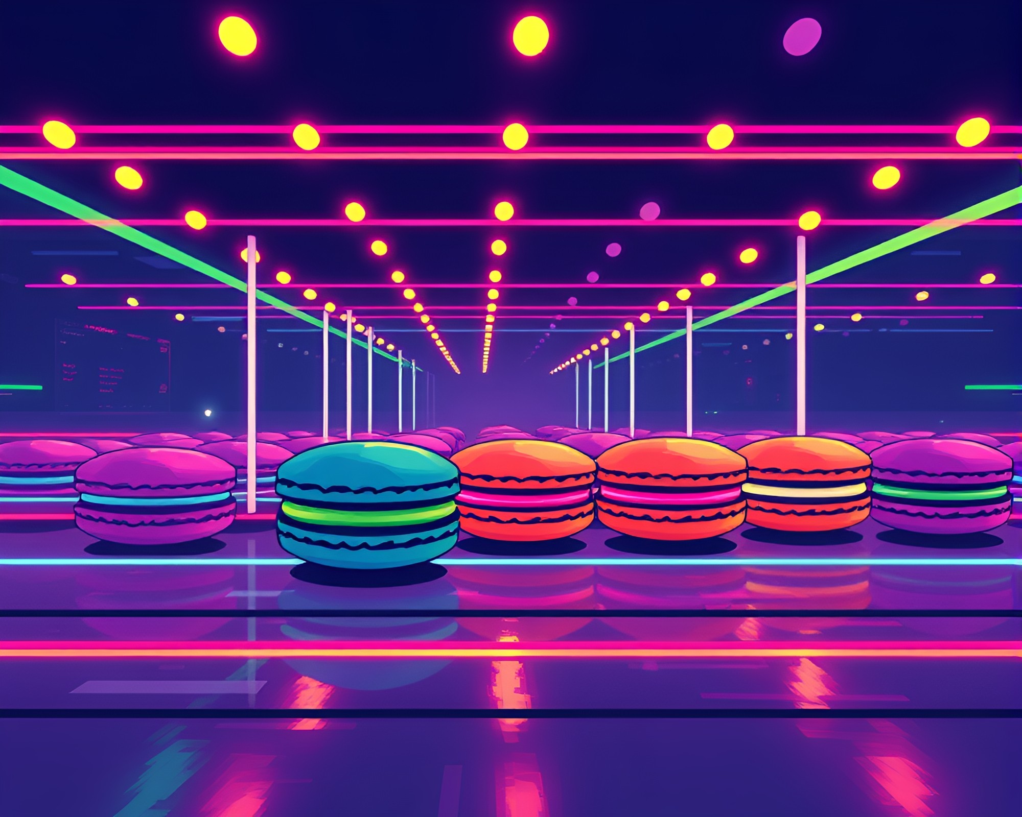 Macaron Mosaic Illuminated with Pixelated Lights – free AI stock image