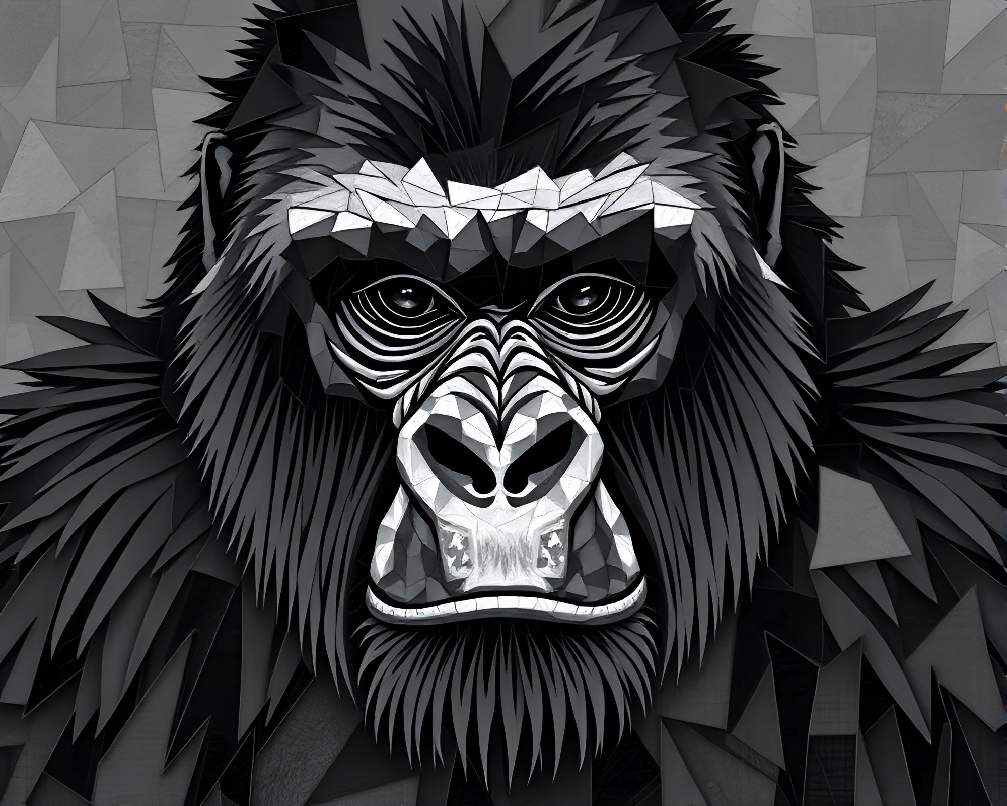Bio-Organic Gorilla Mosaic in Graphite Gray Hues – free AI stock image